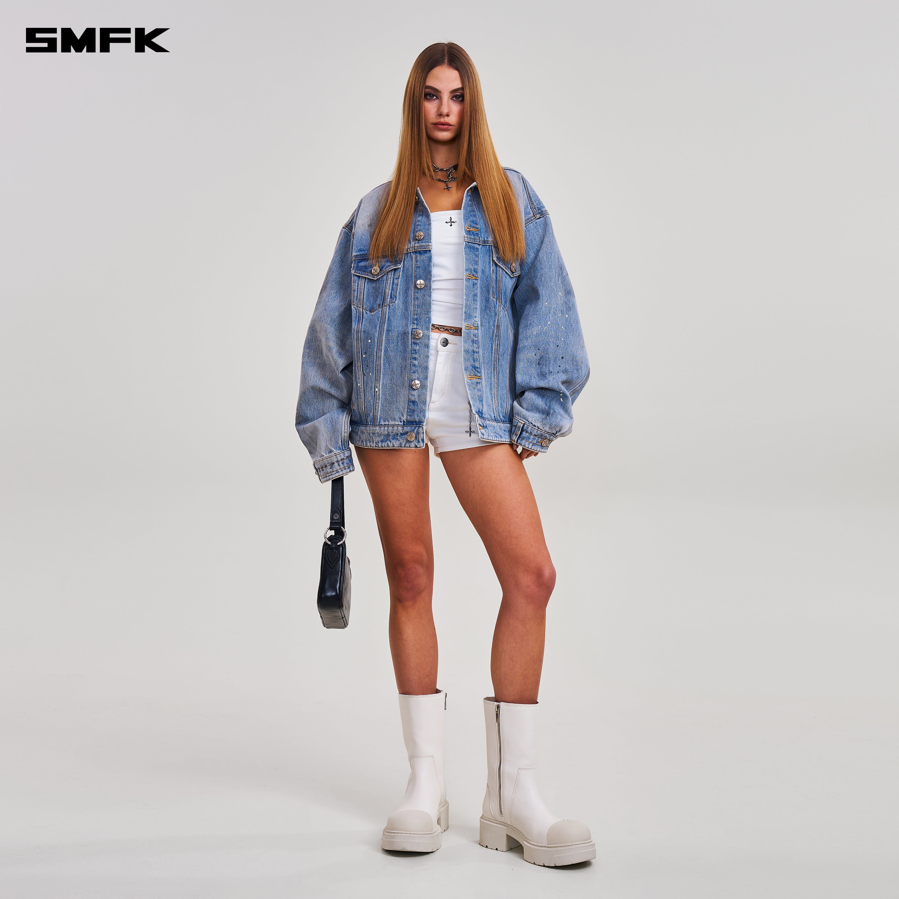 COMPASS MODE WASTELAND LOOSE DENIM JACKET SKY BLUE