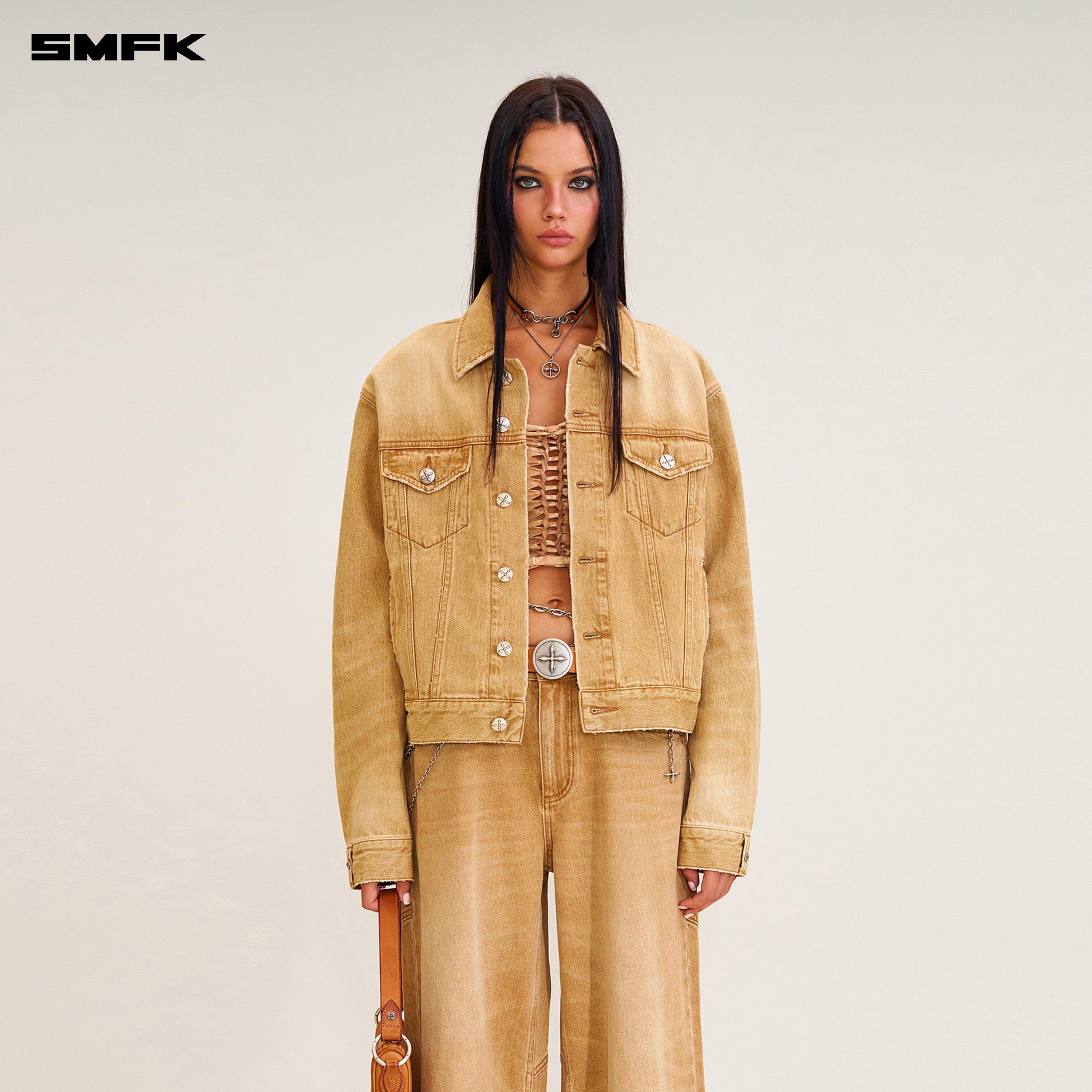 COMPASS PERMANENT SLIM DENIM JACKET GRASSLAND KHAKI