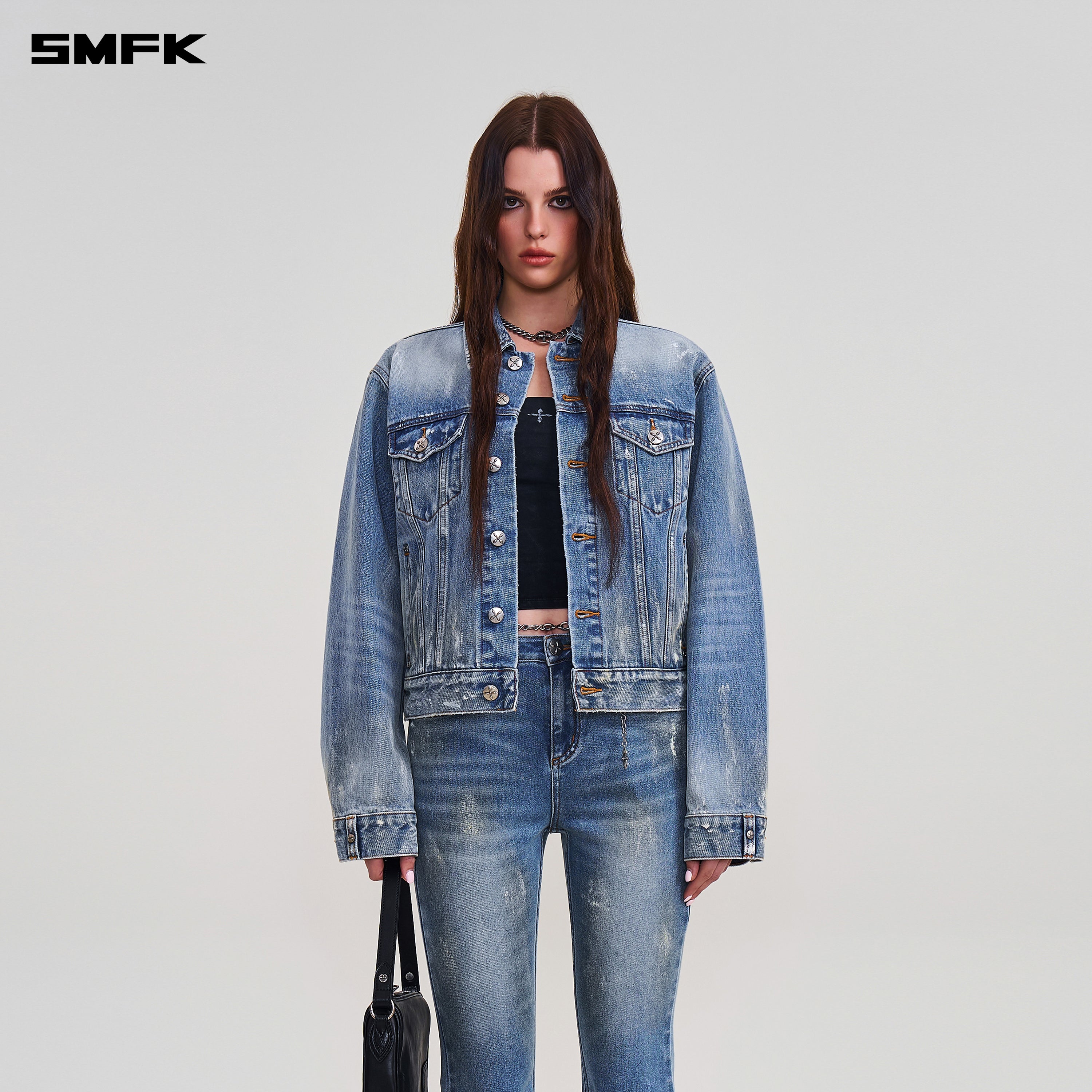 COMPASS PERMANENT WASTELAND SLIM DENIM JACKET MARINE BLUE