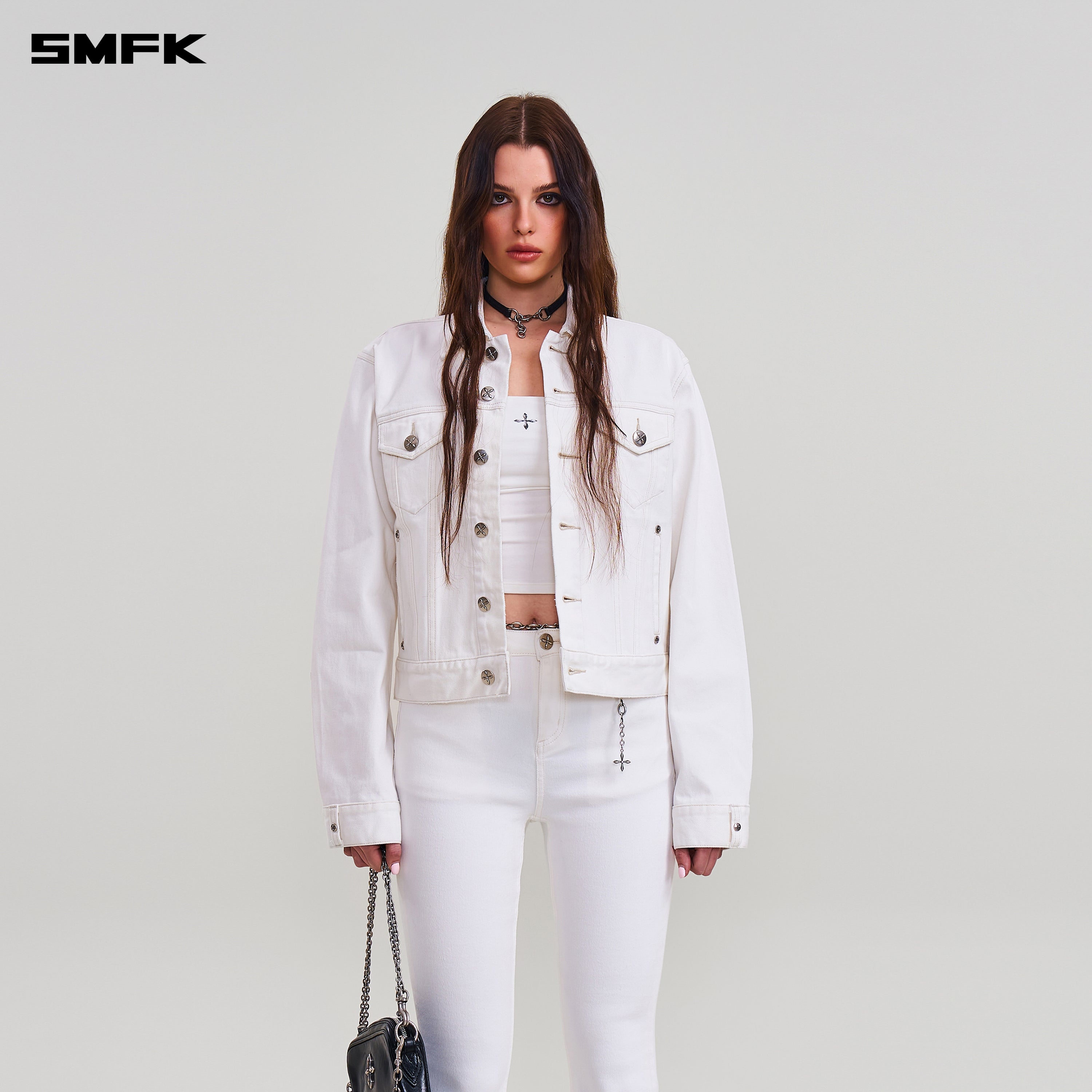 COMPASS PERMANENT SLIM DENIM JACKET SNOW MOUNTAIN WHITE