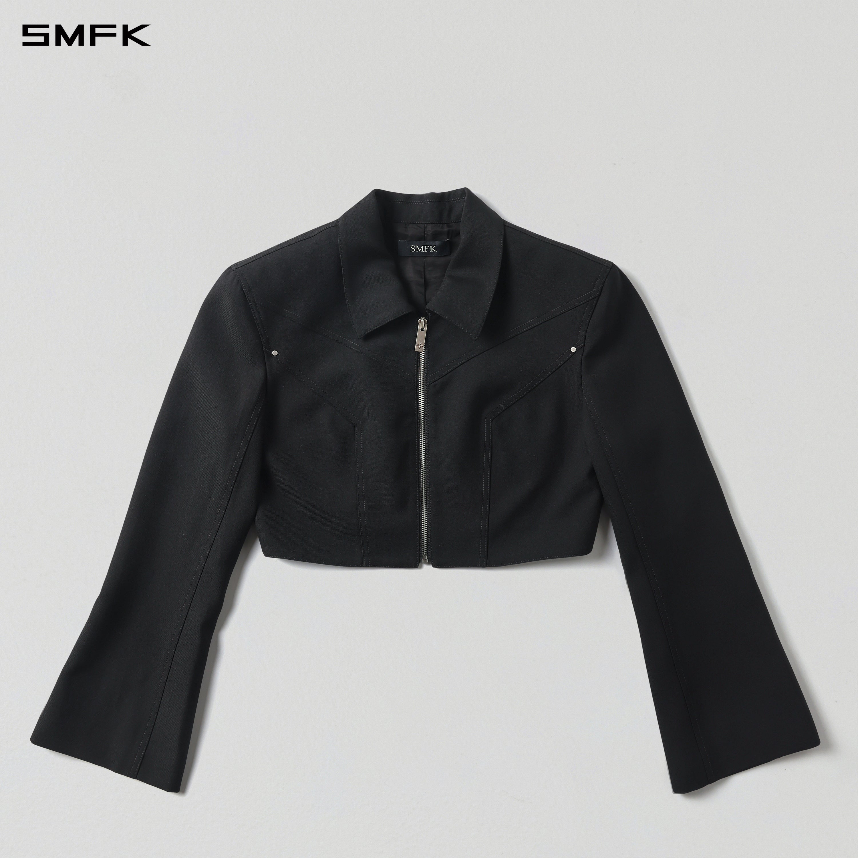 PERMANENT PRISM SHORT PREPPY JACKET /WOOL+POLYESTER MIDNIGHT BLACK