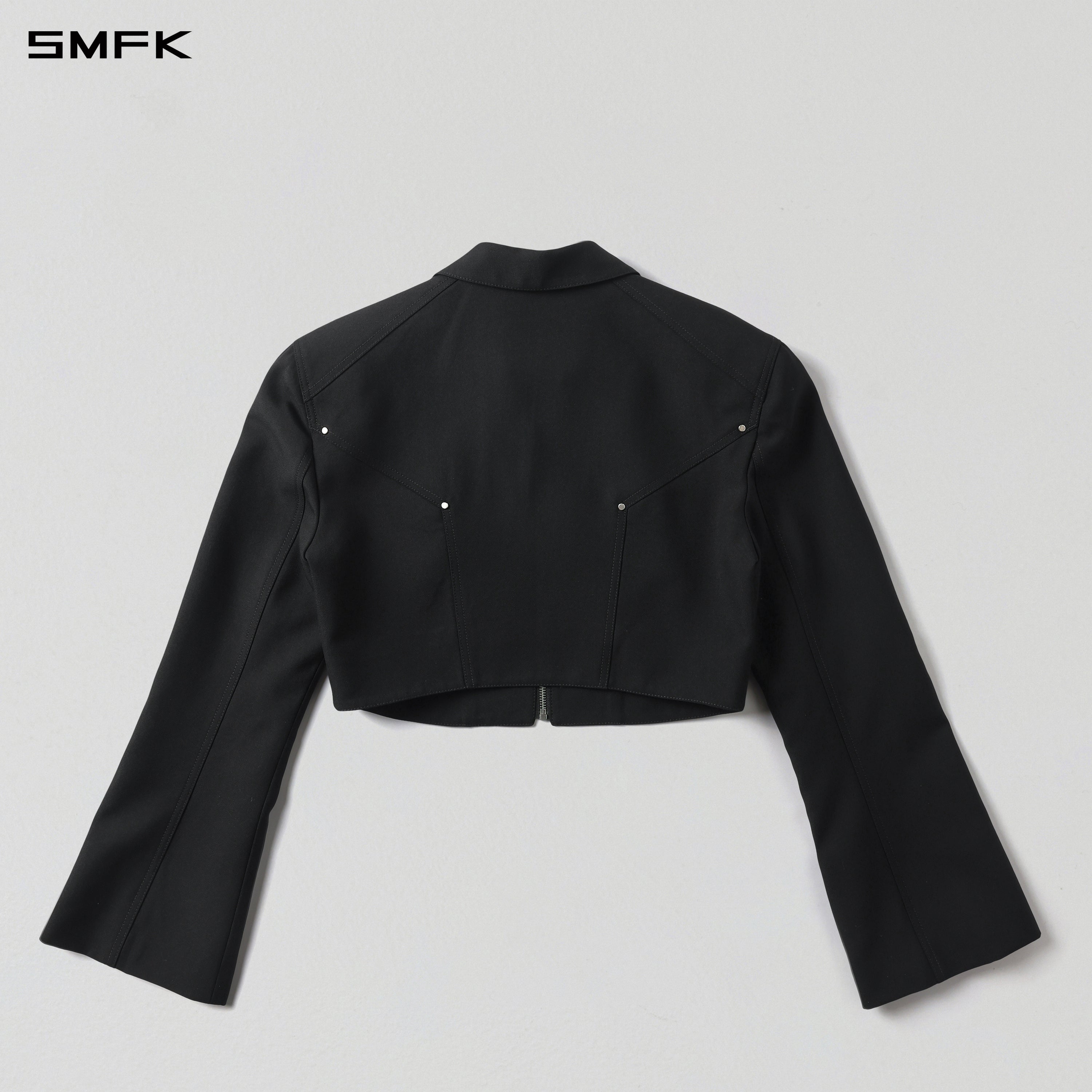 PERMANENT PRISM SHORT PREPPY JACKET /WOOL+POLYESTER MIDNIGHT BLACK