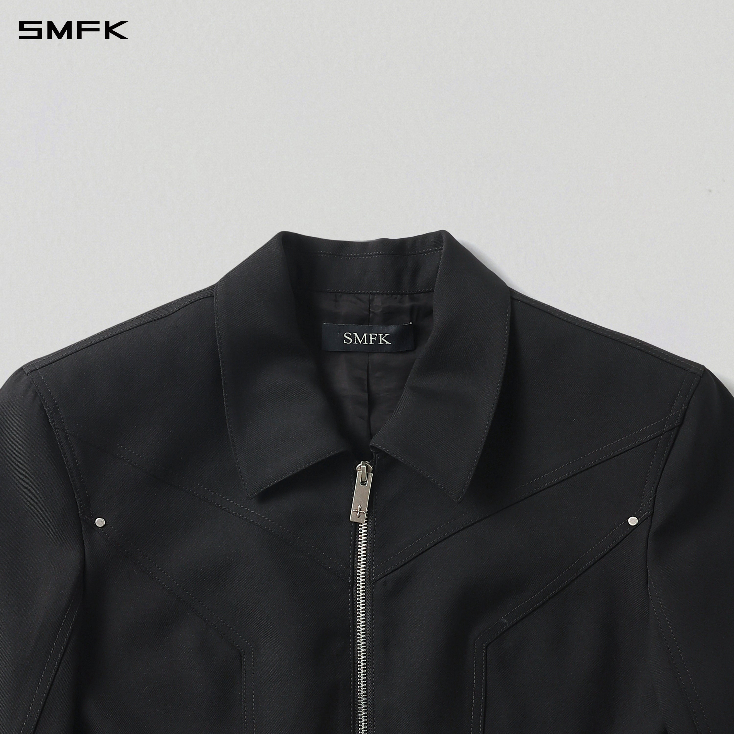 PERMANENT PRISM SHORT PREPPY JACKET /WOOL+POLYESTER MIDNIGHT BLACK