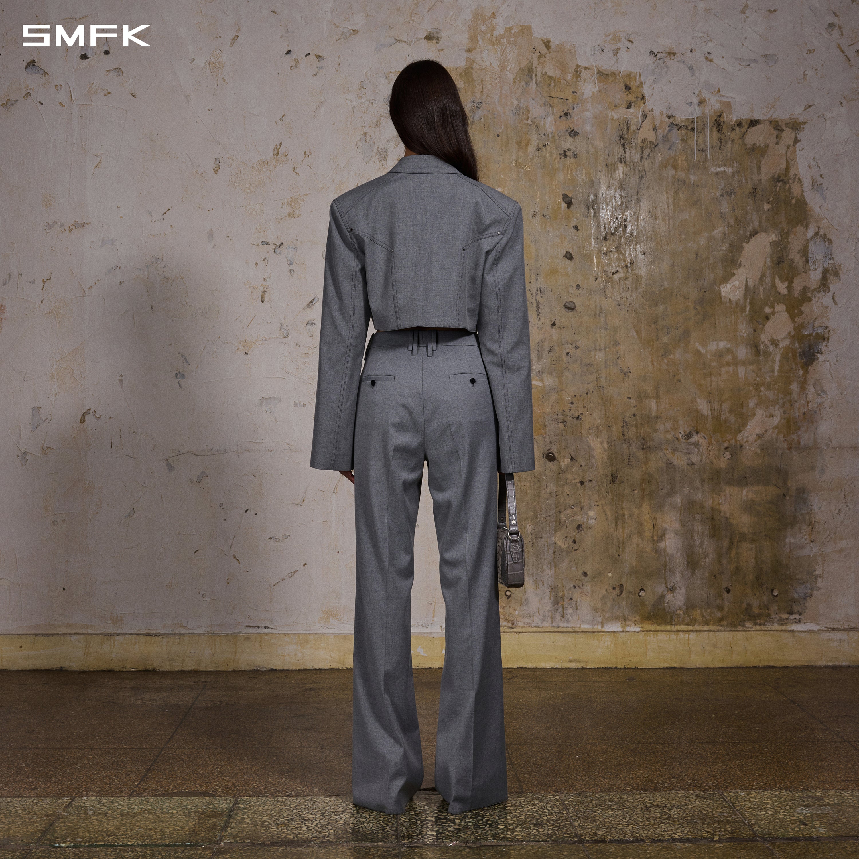 PERMANENT PRISM SHORT PREPPY JACKET /POLYESTER+RAYON+WOOL GLACIER GREY