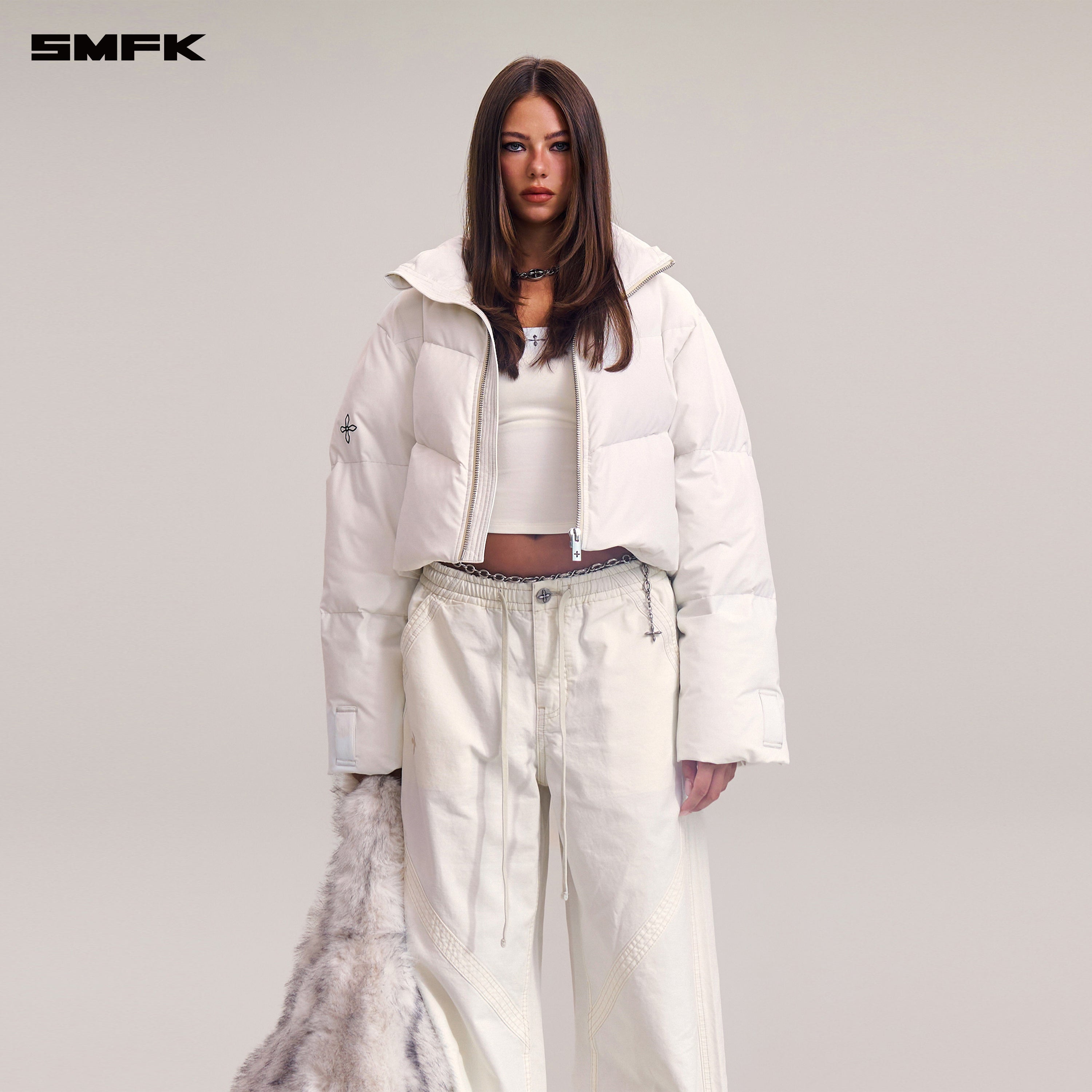 クロススタチュー ウィルダネス ハンティング ショートダウンジャケット スノーマウンテン ホワイト