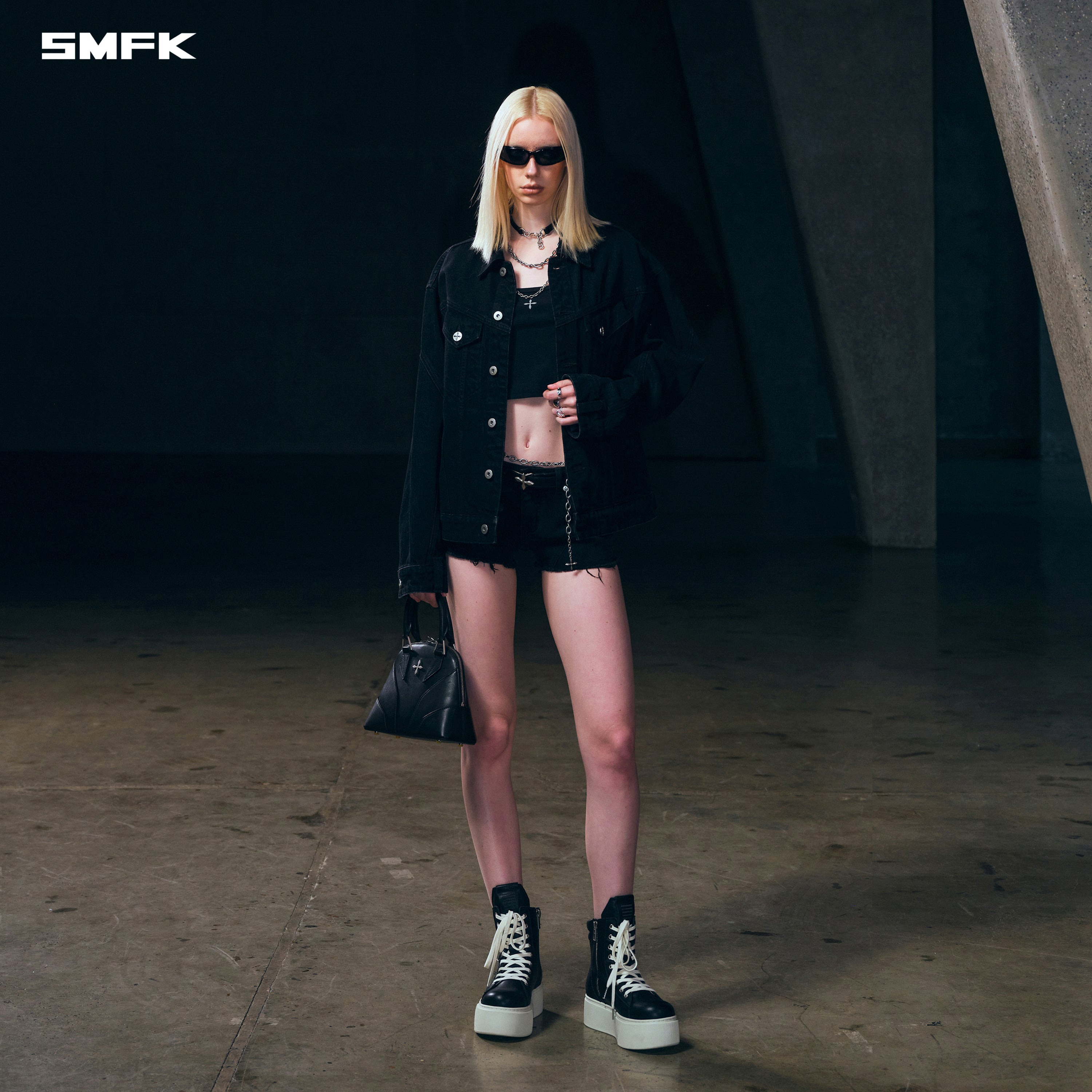 WILD MIRAGE LOOSE DENIM JACKET/COTTON WILD BLACK
