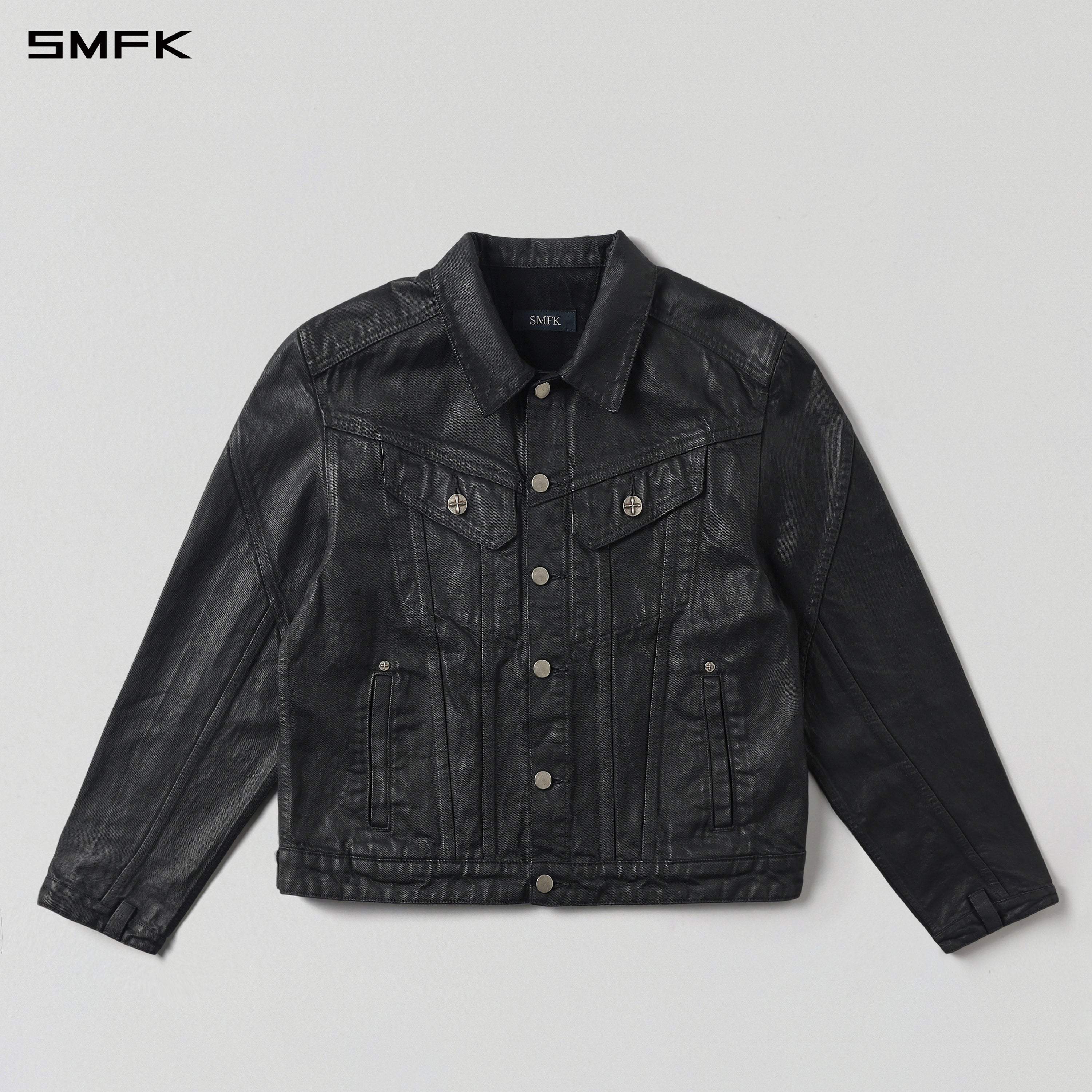 WILD MIRAGE HANDCRAFT LOOSE DENIM JACKET/COTTON+METALLIC COATING/U INK BLACK