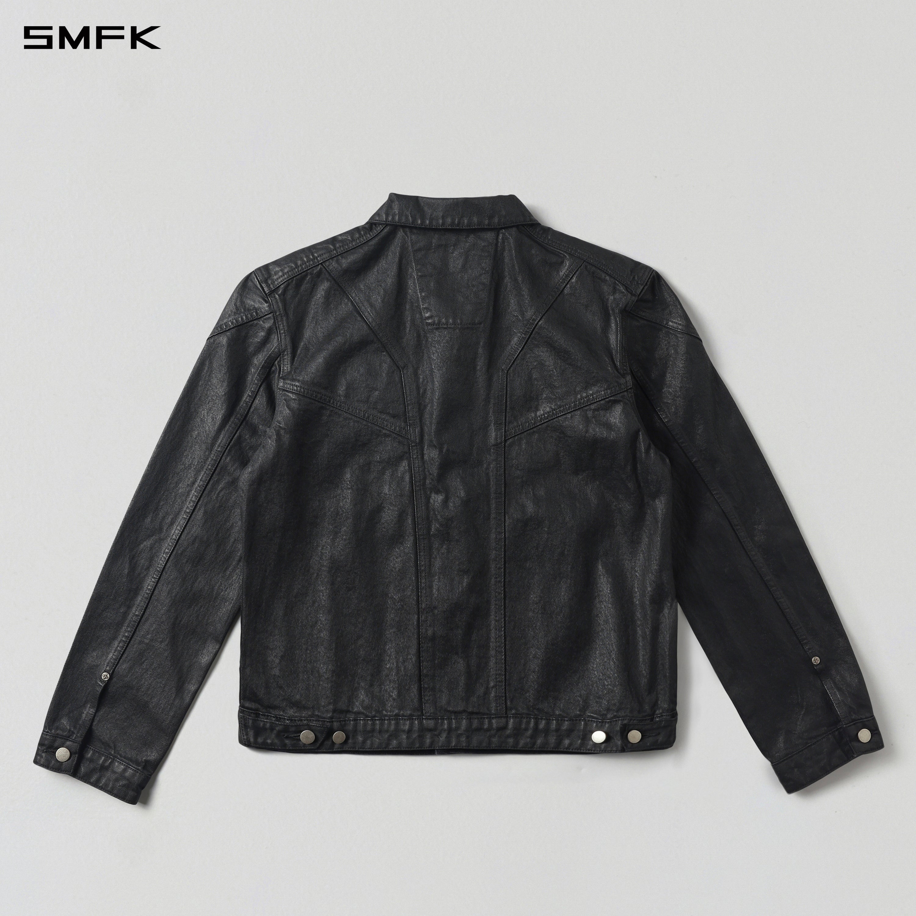 WILD MIRAGE HANDCRAFT LOOSE DENIM JACKET/COTTON+METALLIC COATING/U INK BLACK