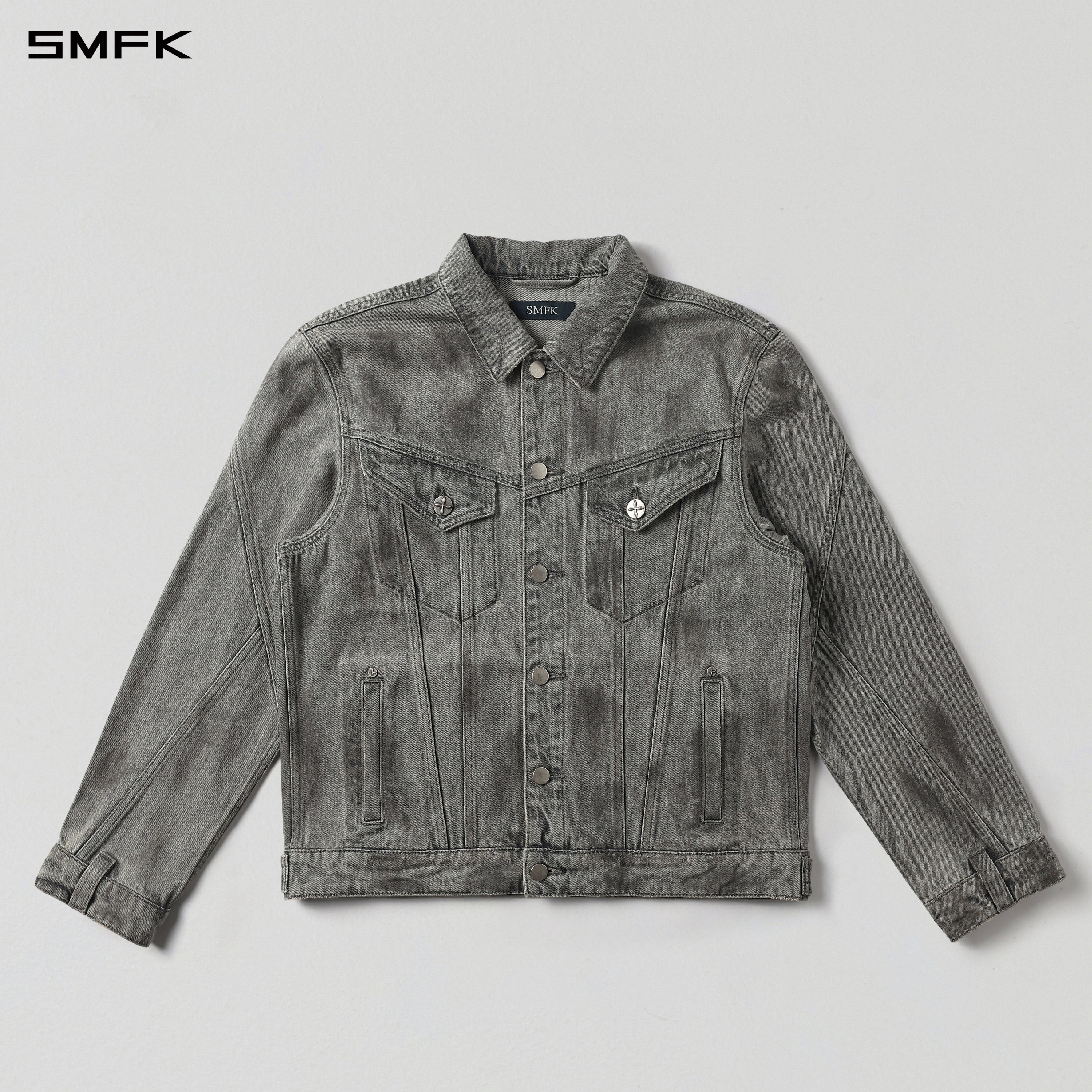 WILD MIRAGE HANDCRAFT LOOSE DENIM JACKET/COTTON+DIRTY/U MIRAGE GREY