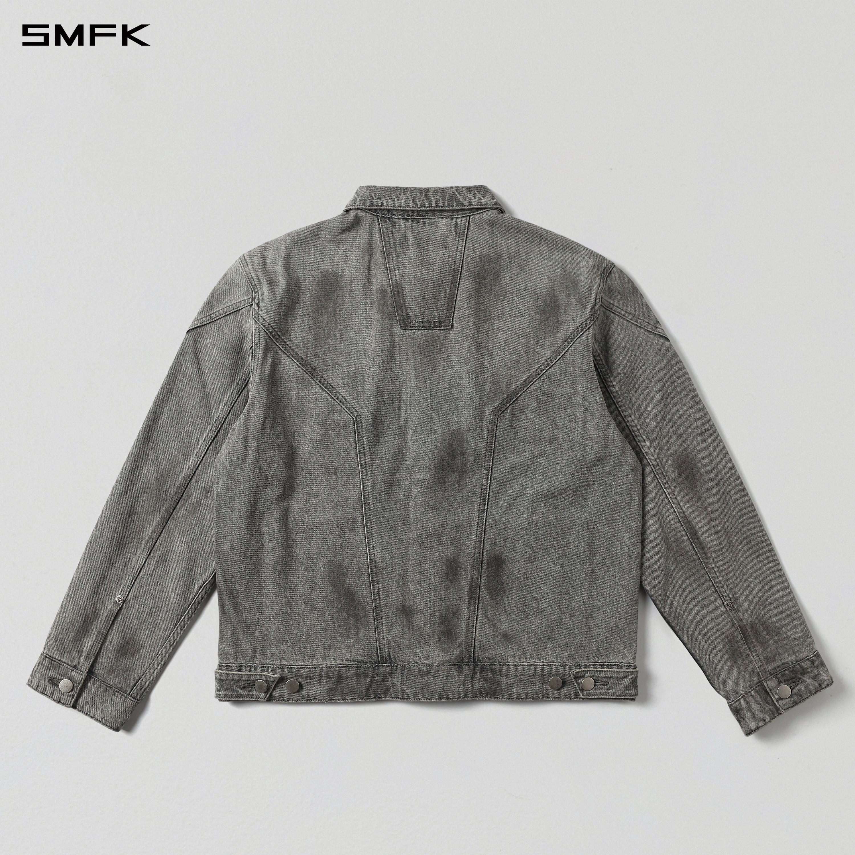 WILD MIRAGE HANDCRAFT LOOSE DENIM JACKET/COTTON+DIRTY/U MIRAGE GREY