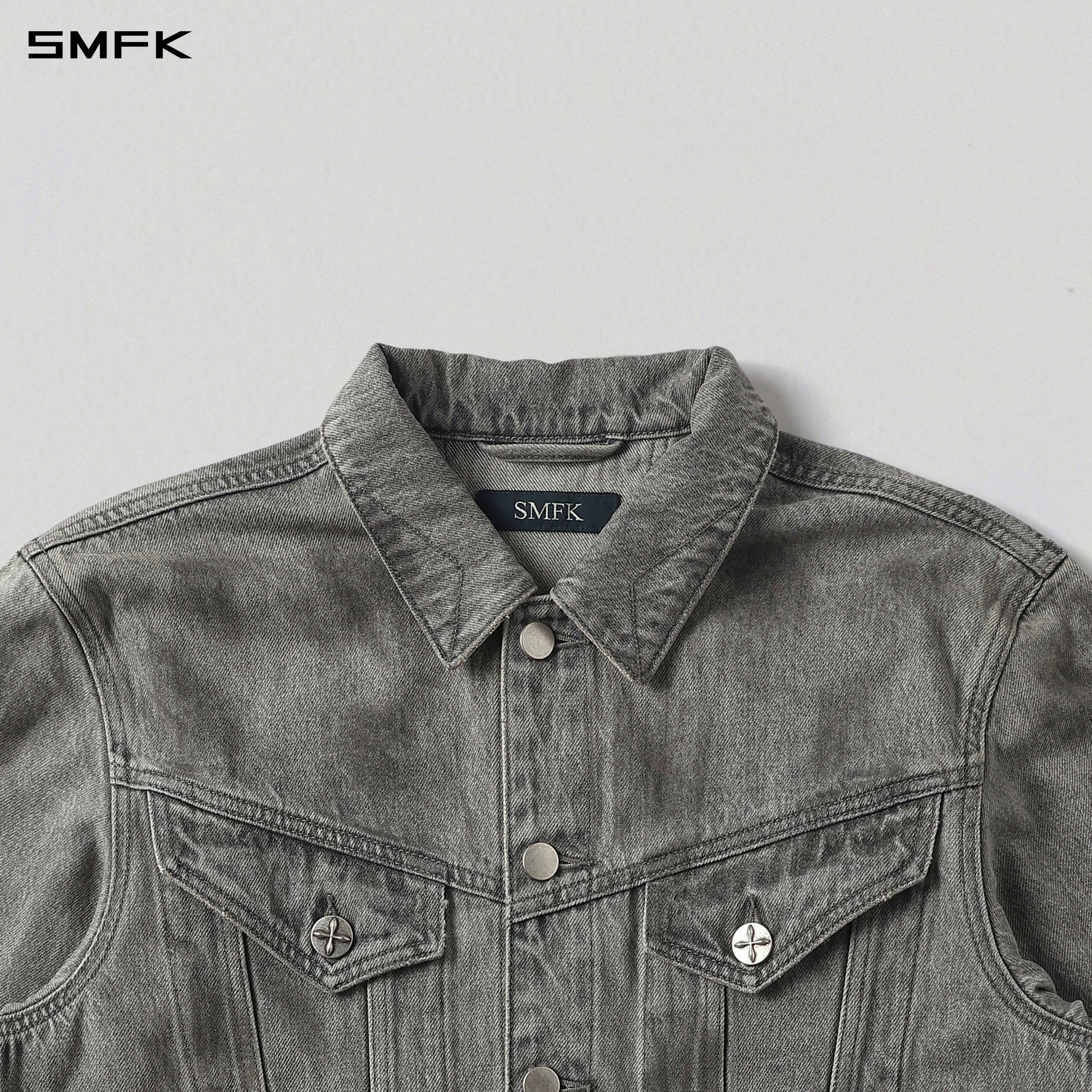WILD MIRAGE HANDCRAFT LOOSE DENIM JACKET/COTTON+DIRTY/U MIRAGE GREY