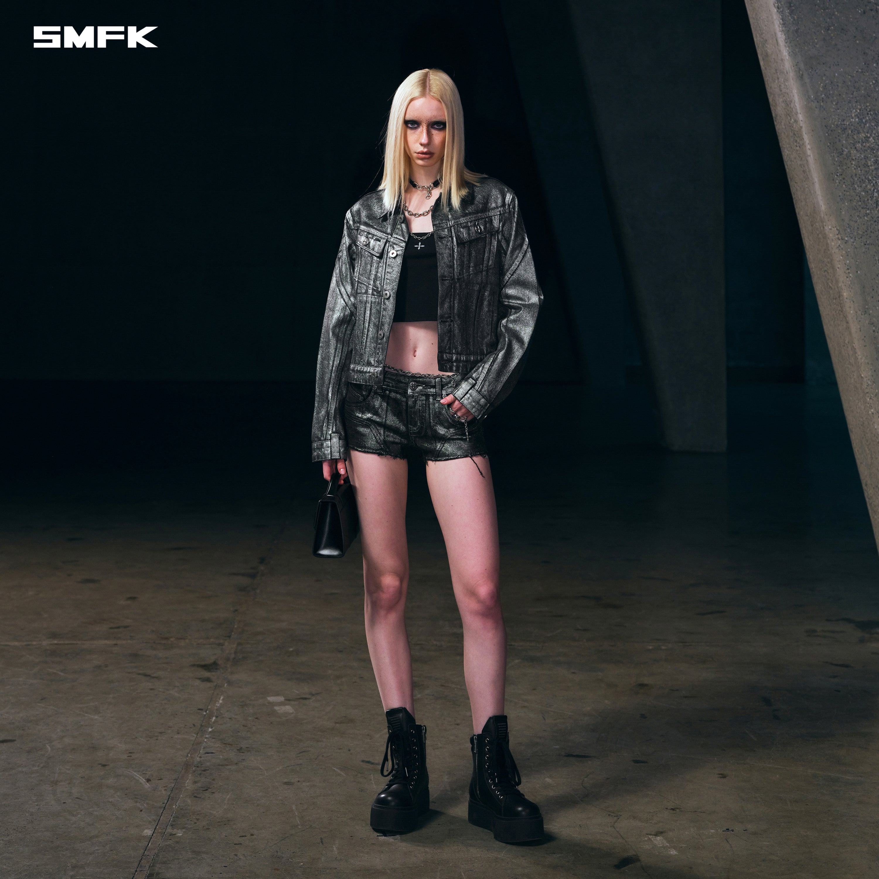 WILD MIRAGE SLIM DENIM JACKET/COTTON SILVER NEBULA
