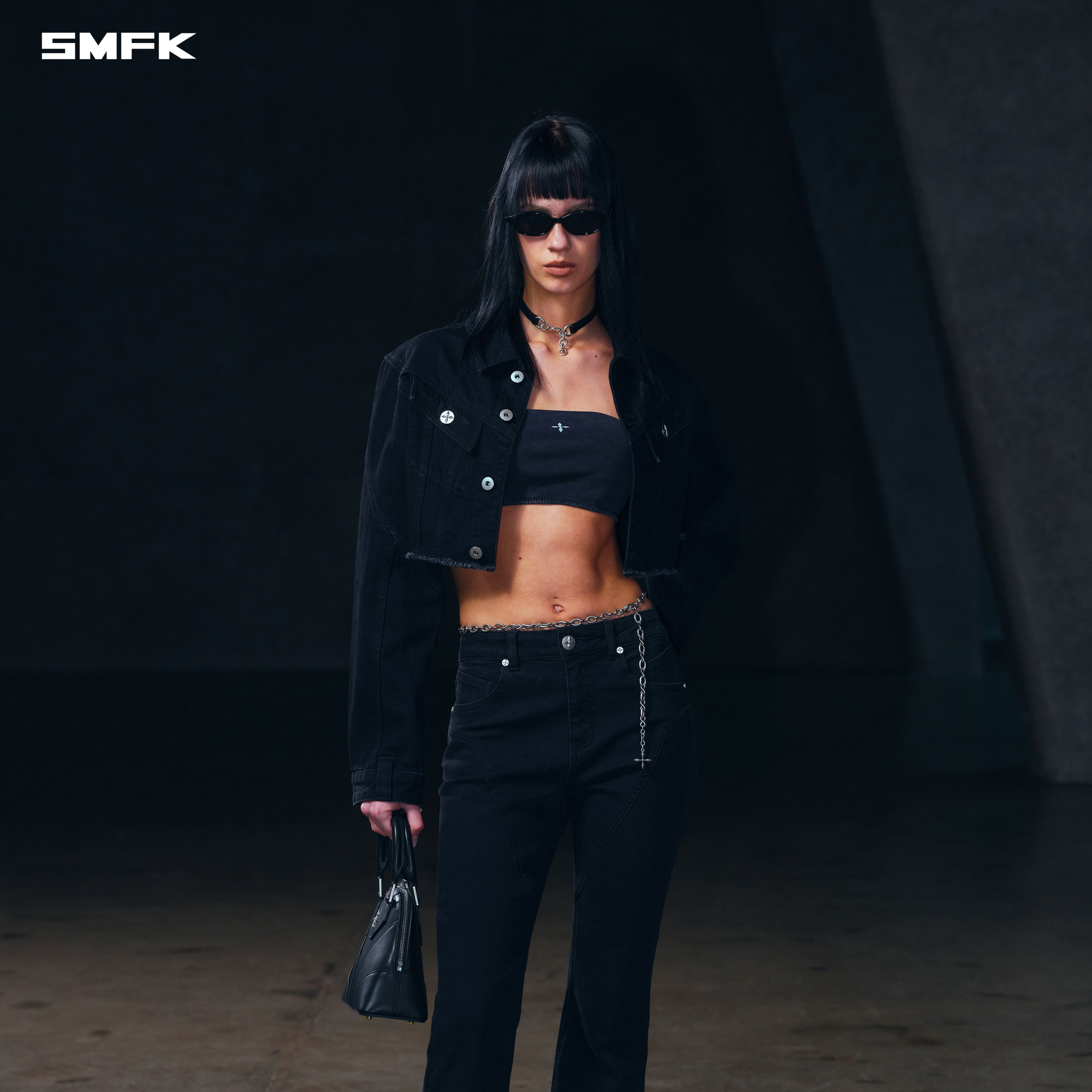 WILD MIRAGE HORT DENIM JACKET/COTTON WILD BLACK
