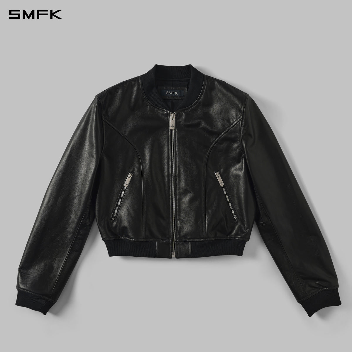 PERMANENT PRISM SLIM LEATHER VARSITY JACKET/SOFT WAX CALF LEATHER/U MIDNIGHT BLACK