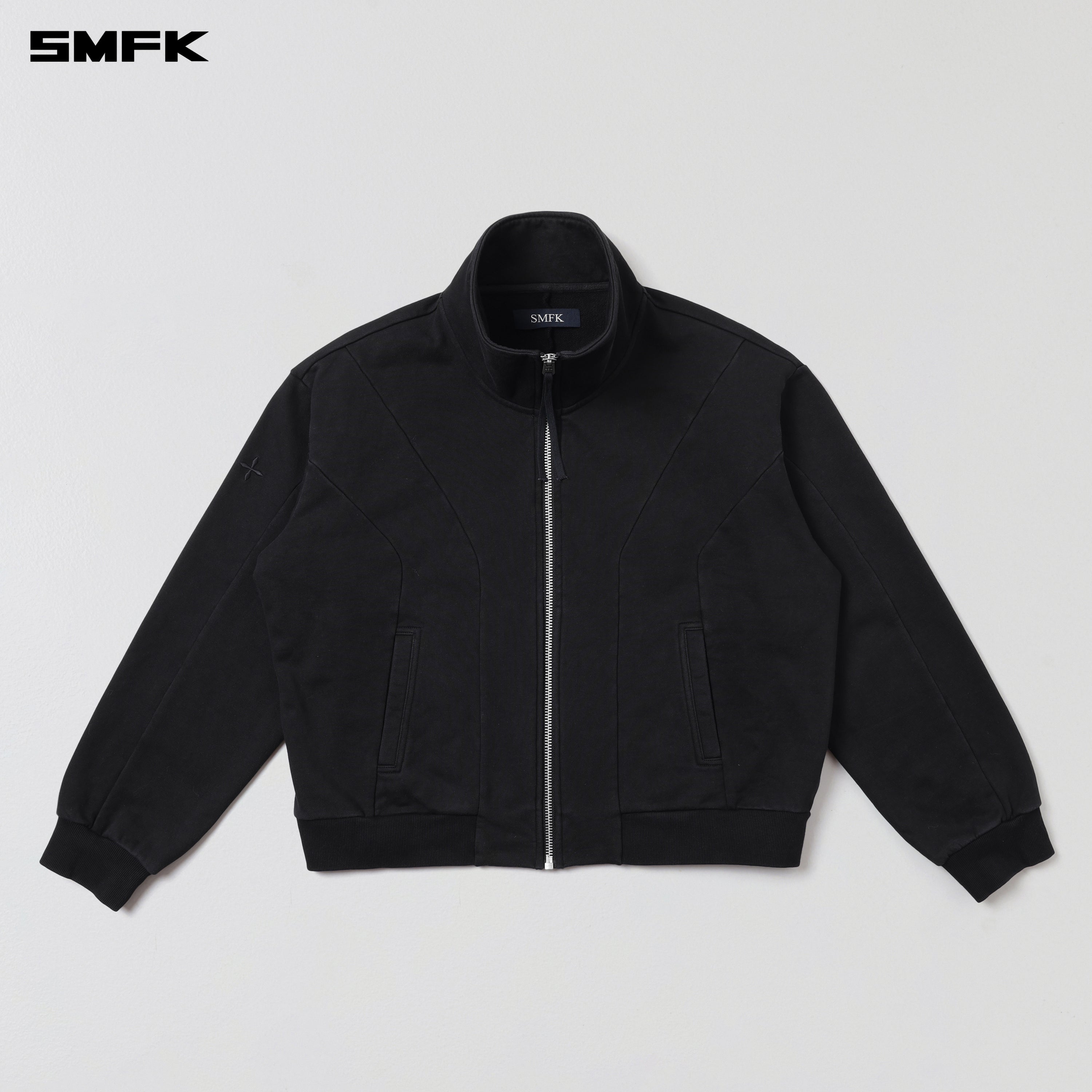 VINTAGE MUSE LOOSE ZIPPER SPORTS JACKET/COTTON WILD BLACK