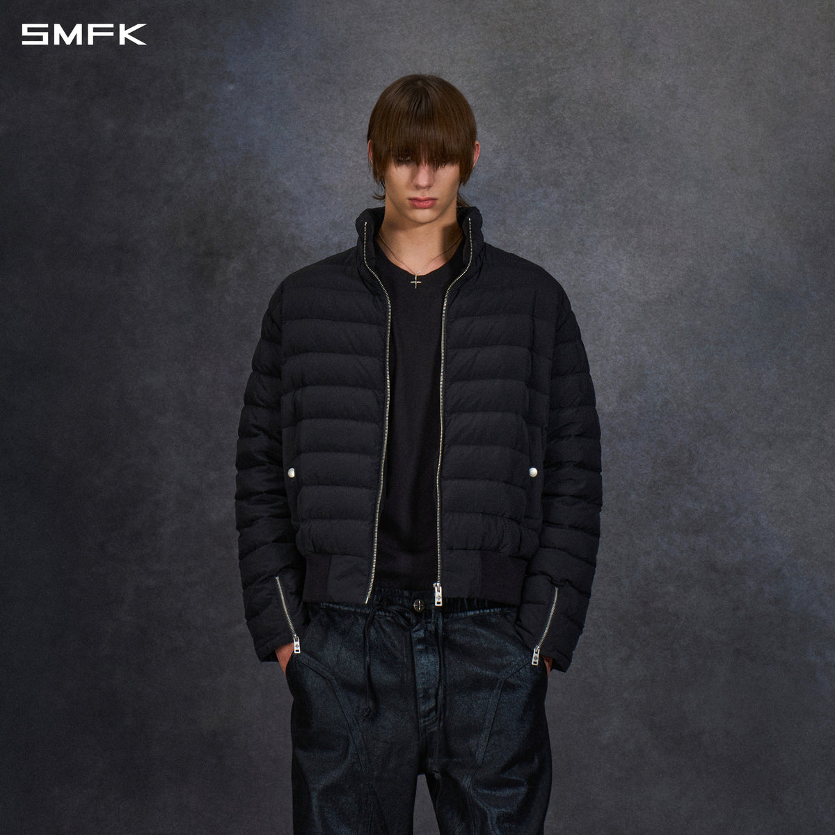 MYTH AEOLUS EVOLVE REVERSIBLE LOOSE STAND-COLLAR DOWN JACKET/ GOOSE DOWN+NYLON 66/U WILD BLACK