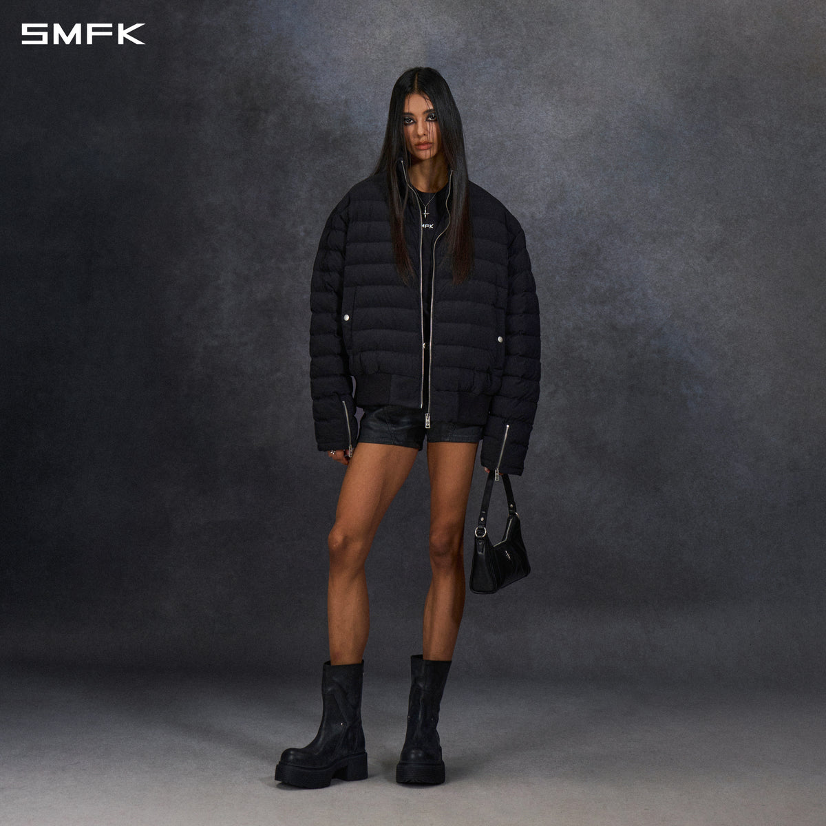 MYTH AEOLUS EVOLVE REVERSIBLE LOOSE STAND-COLLAR DOWN JACKET/ GOOSE DOWN+NYLON 66/U WILD BLACK