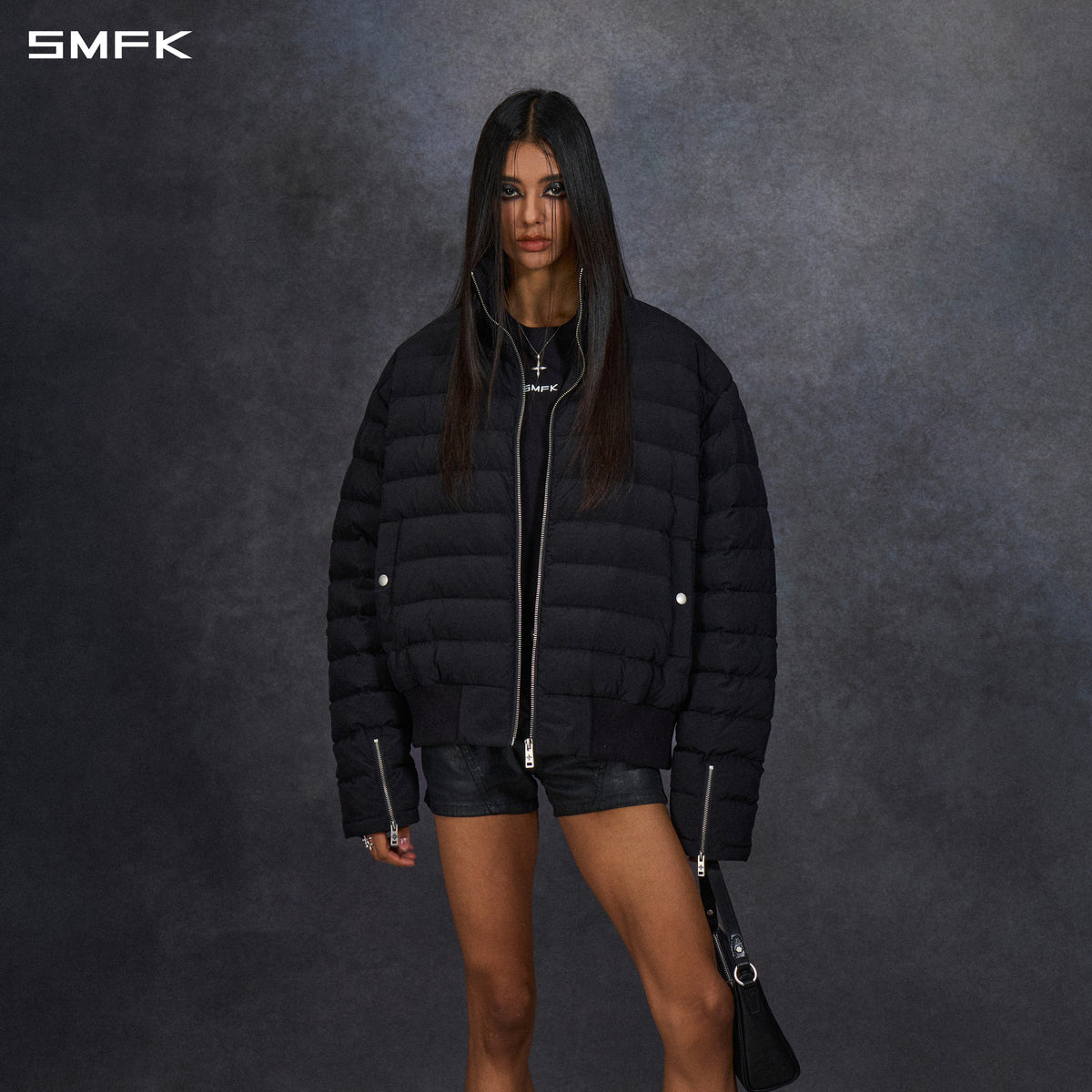 MYTH AEOLUS EVOLVE REVERSIBLE LOOSE STAND-COLLAR DOWN JACKET/ GOOSE DOWN+NYLON 66/U WILD BLACK