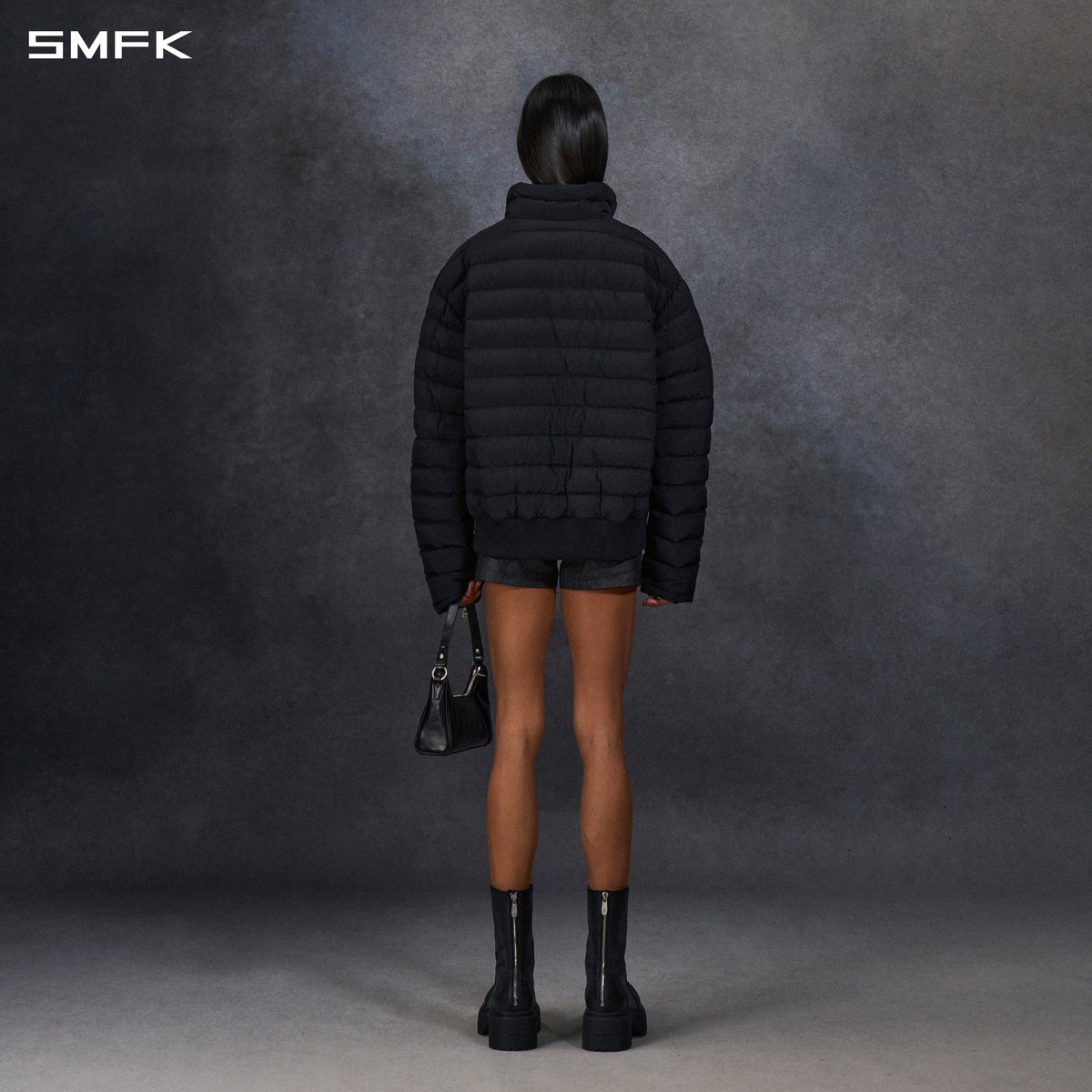 MYTH AEOLUS EVOLVE REVERSIBLE LOOSE STAND-COLLAR DOWN JACKET/ GOOSE DOWN+NYLON 66/U WILD BLACK