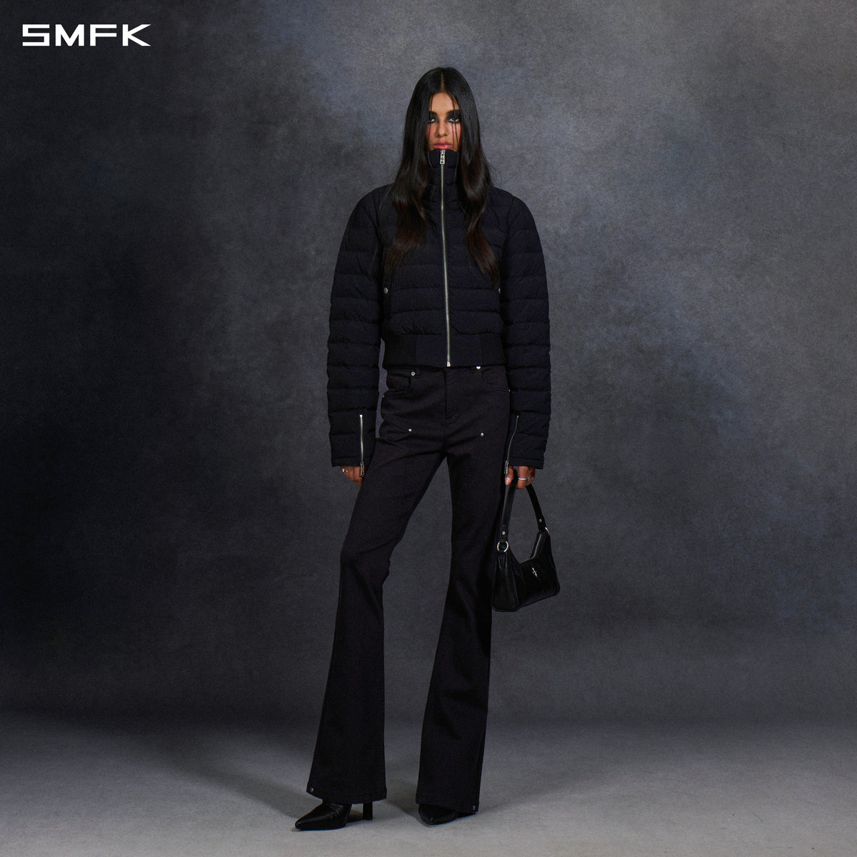 MYTH AEOLUS EVOLVE REVERSIBLE STAND-COLLAR DOWN JACKET/ GOOSE DOWN+NYLON 66/W WILD BLACK