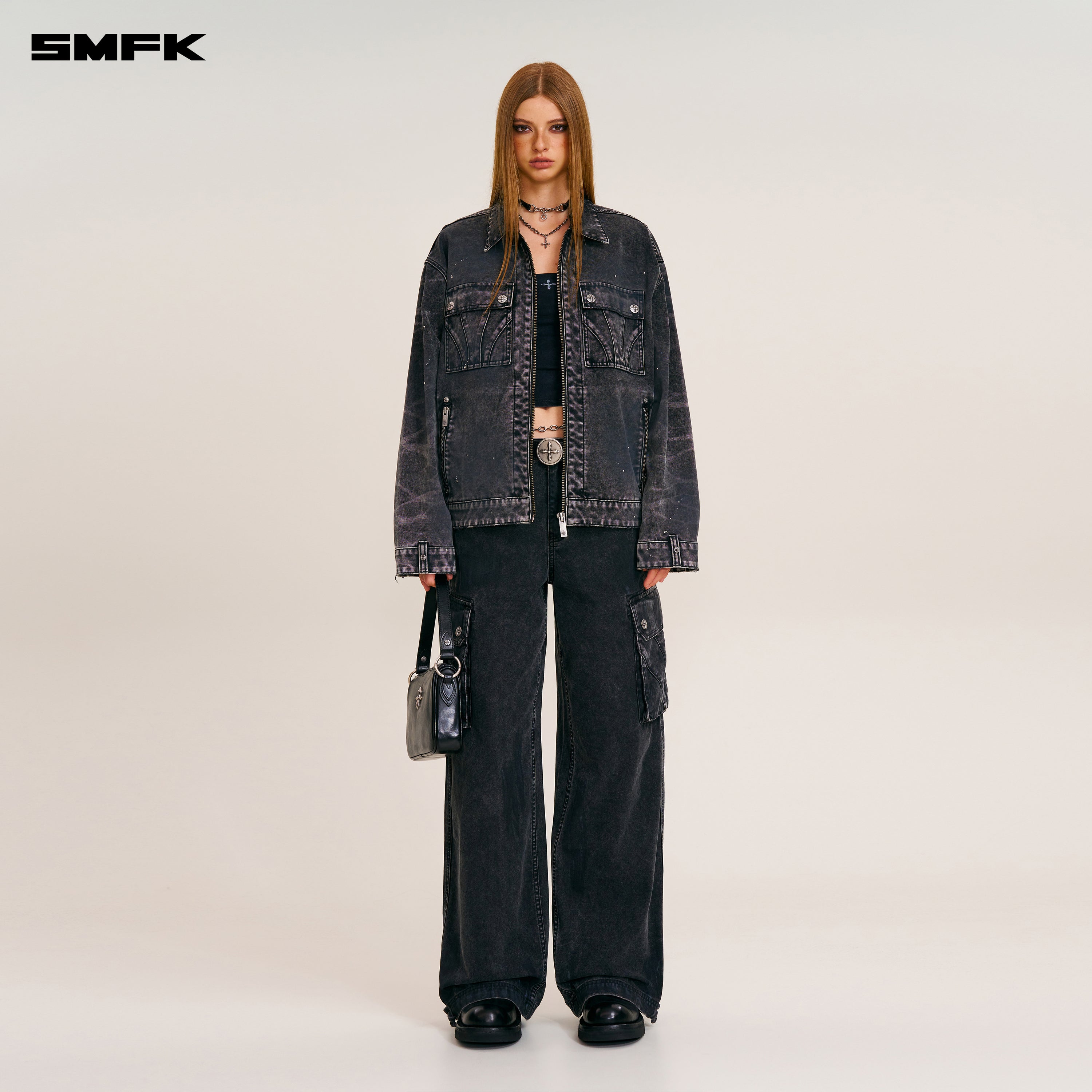 RAGE-WILD ORIGIN HANDCRAFT LOOSE CARGO JACKET/GARMENT DYED WILD BLACK