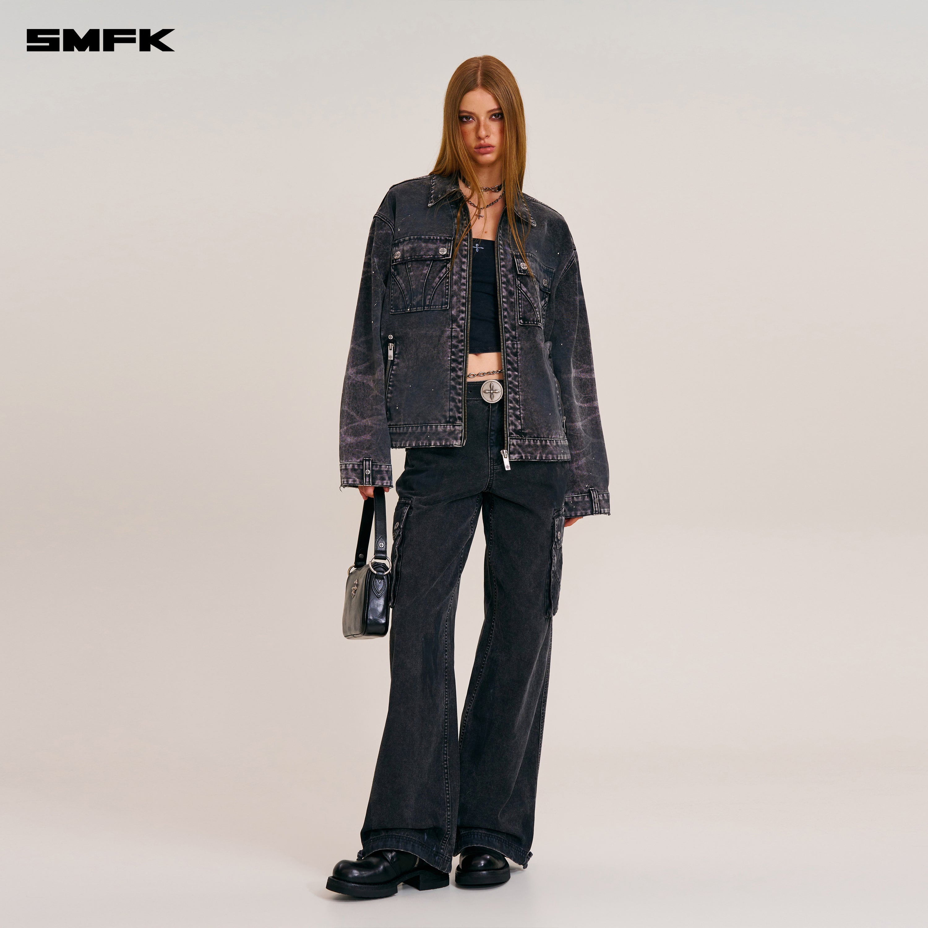 RAGE-WILD ORIGIN HANDCRAFT LOOSE CARGO JACKET/GARMENT DYED WILD BLACK