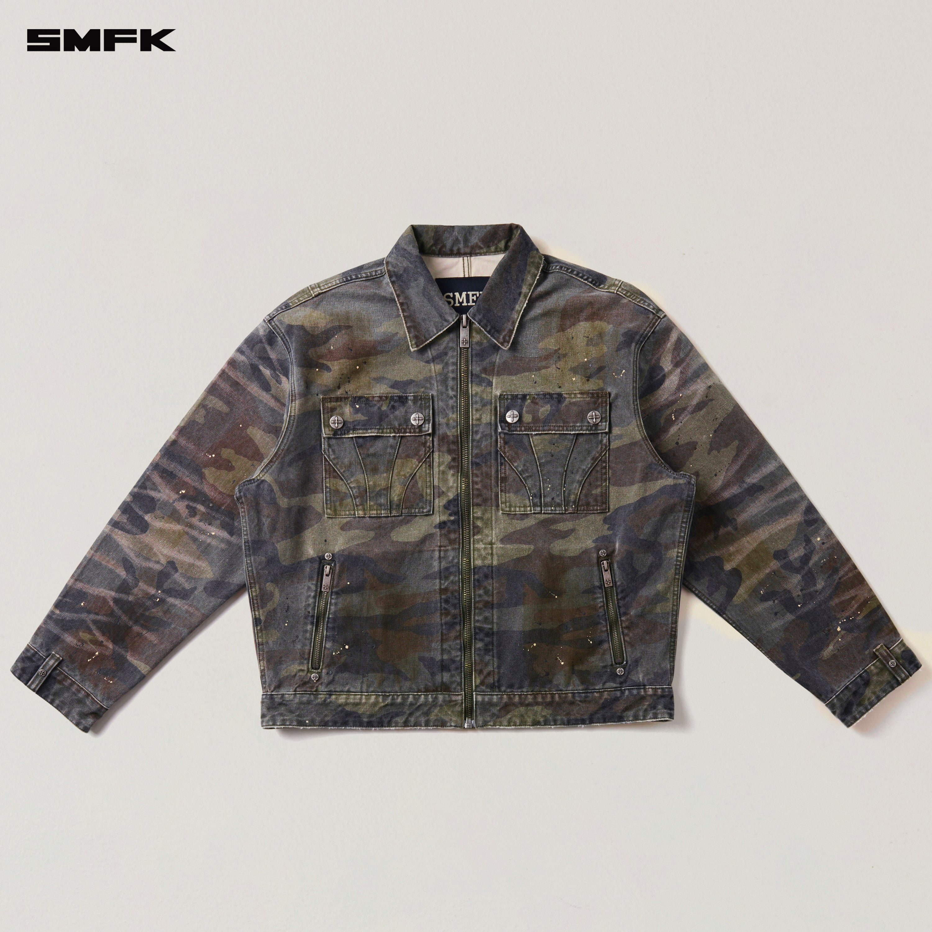 RAGE-WILD ORIGIN CAMO LOOSE CARGO JACKET ARMY GREEN CAMOUFLAGE