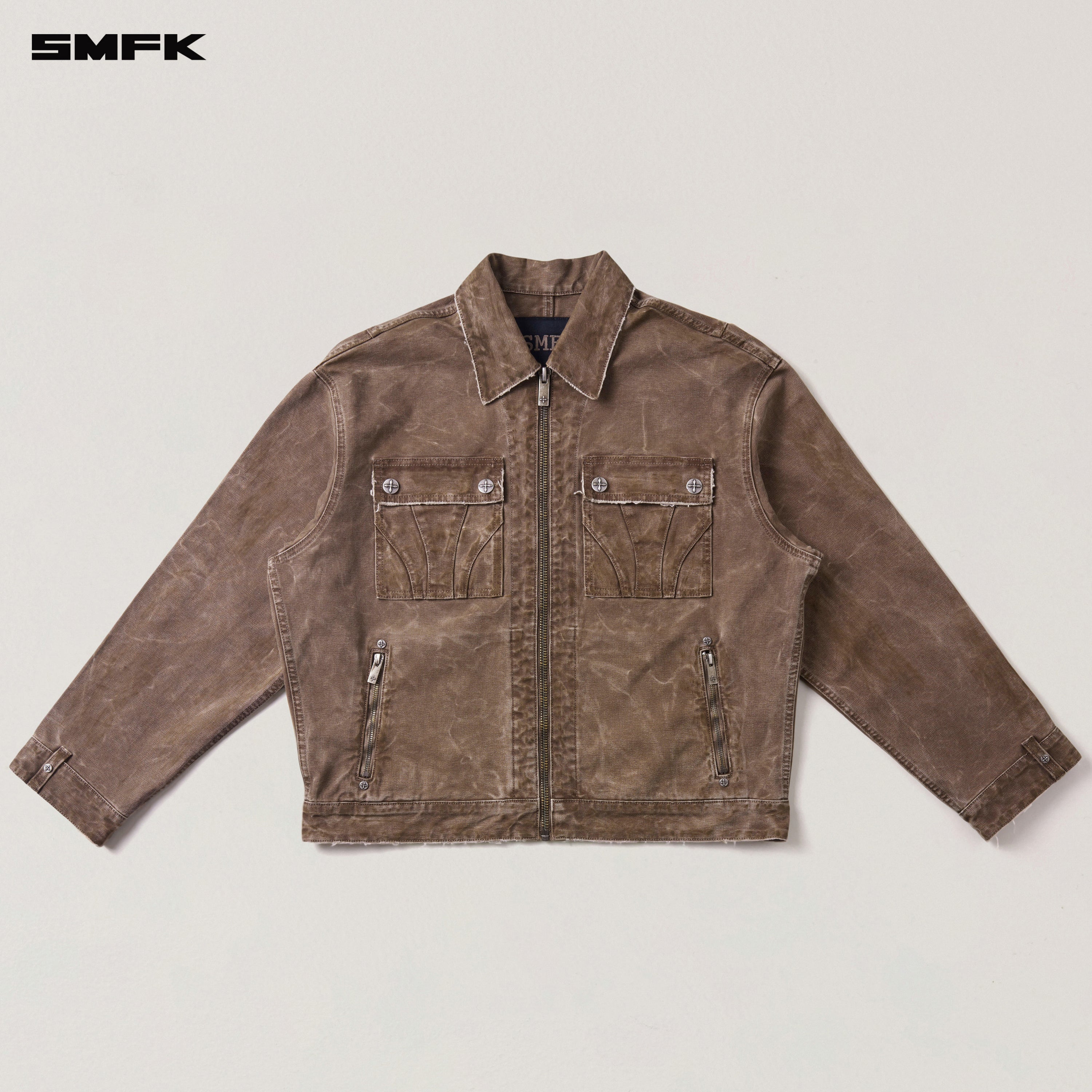 RAGE-WILD ORIGIN HANDCRAFT LOOSE CARGO JACKET/GARMENT DYED SHADOW BROWN