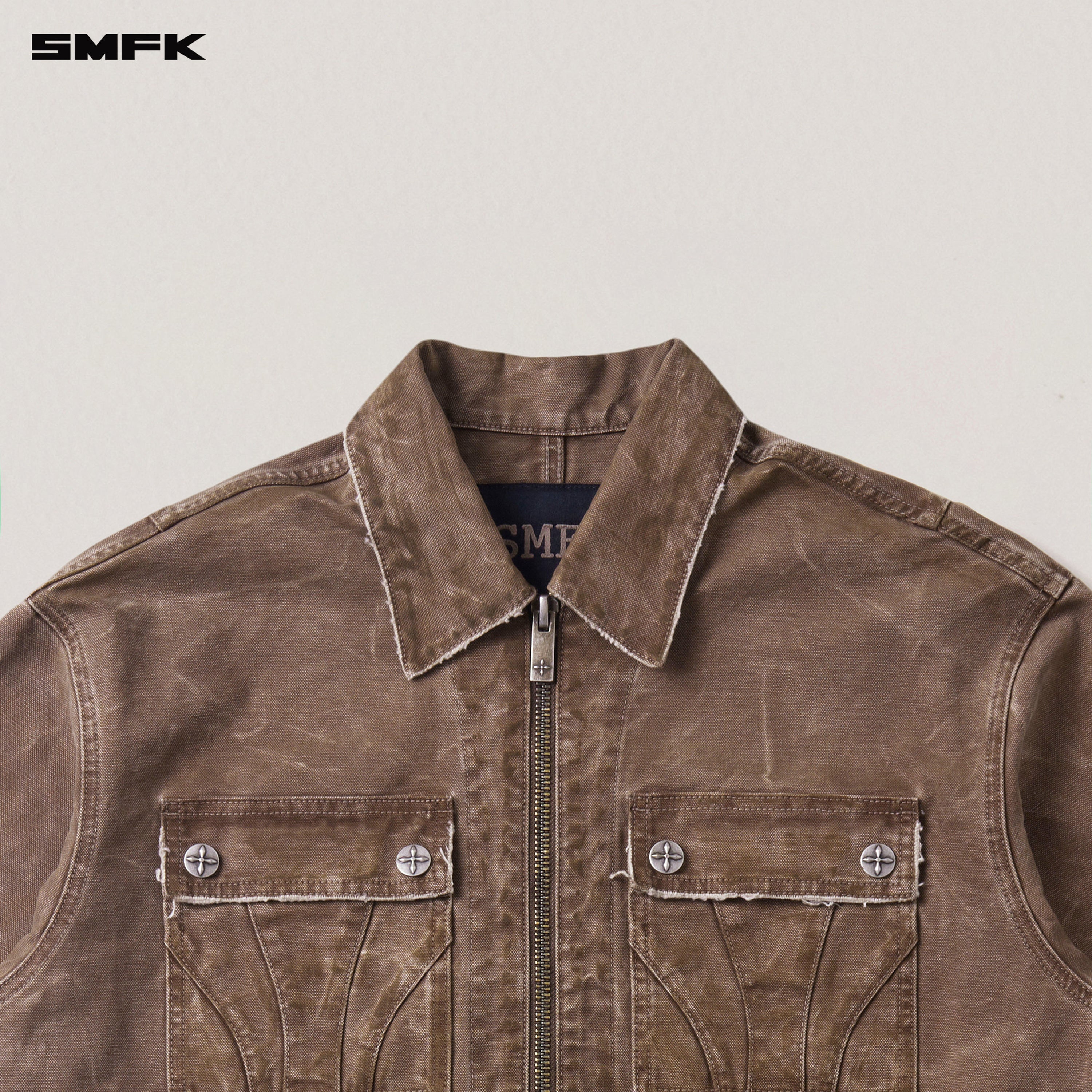 RAGE-WILD ORIGIN HANDCRAFT LOOSE CARGO JACKET/GARMENT DYED SHADOW BROWN