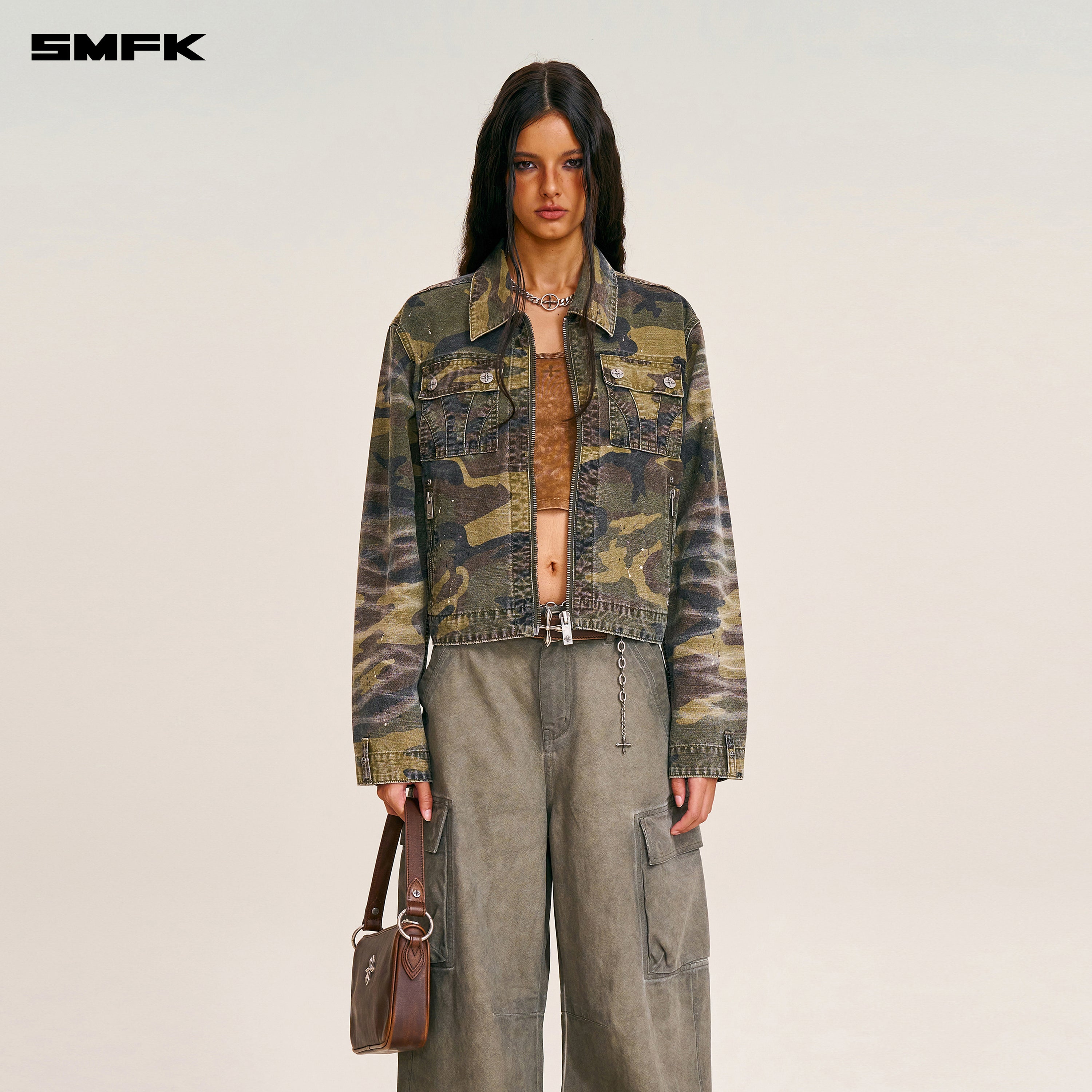 RAGE-WILD ORIGIN HANDCRAFT ENGINEER JACKET/GARMENT DYED ARMY GREEN CAMOUFLAGE