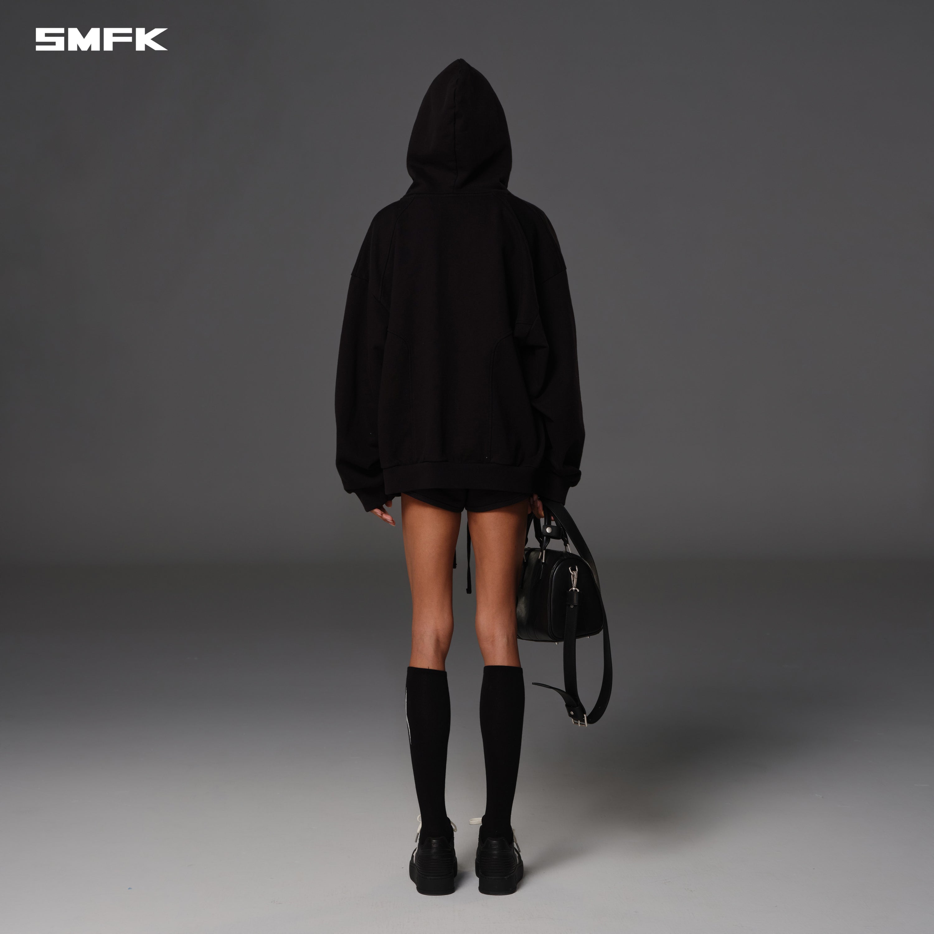 PERMANENT MUSE LOOSE ZIP HOODIE/COTTON WOOL WILD BLACK