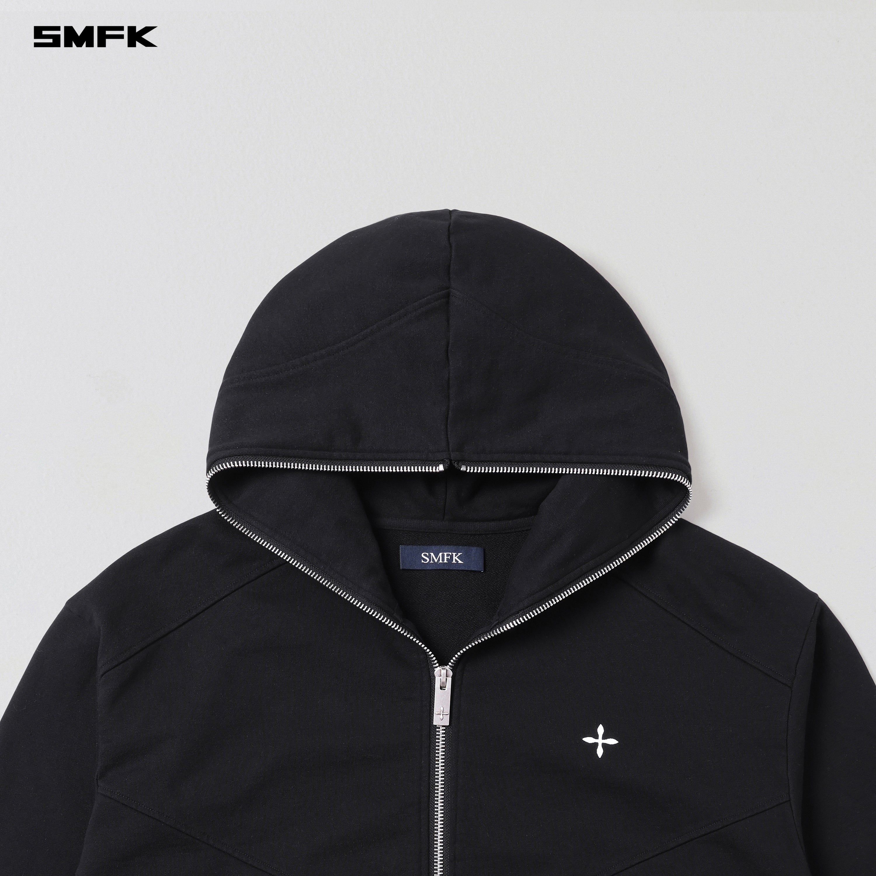 PERMANENT MUSE LOOSE ZIP HOODIE/COTTON WOOL WILD BLACK