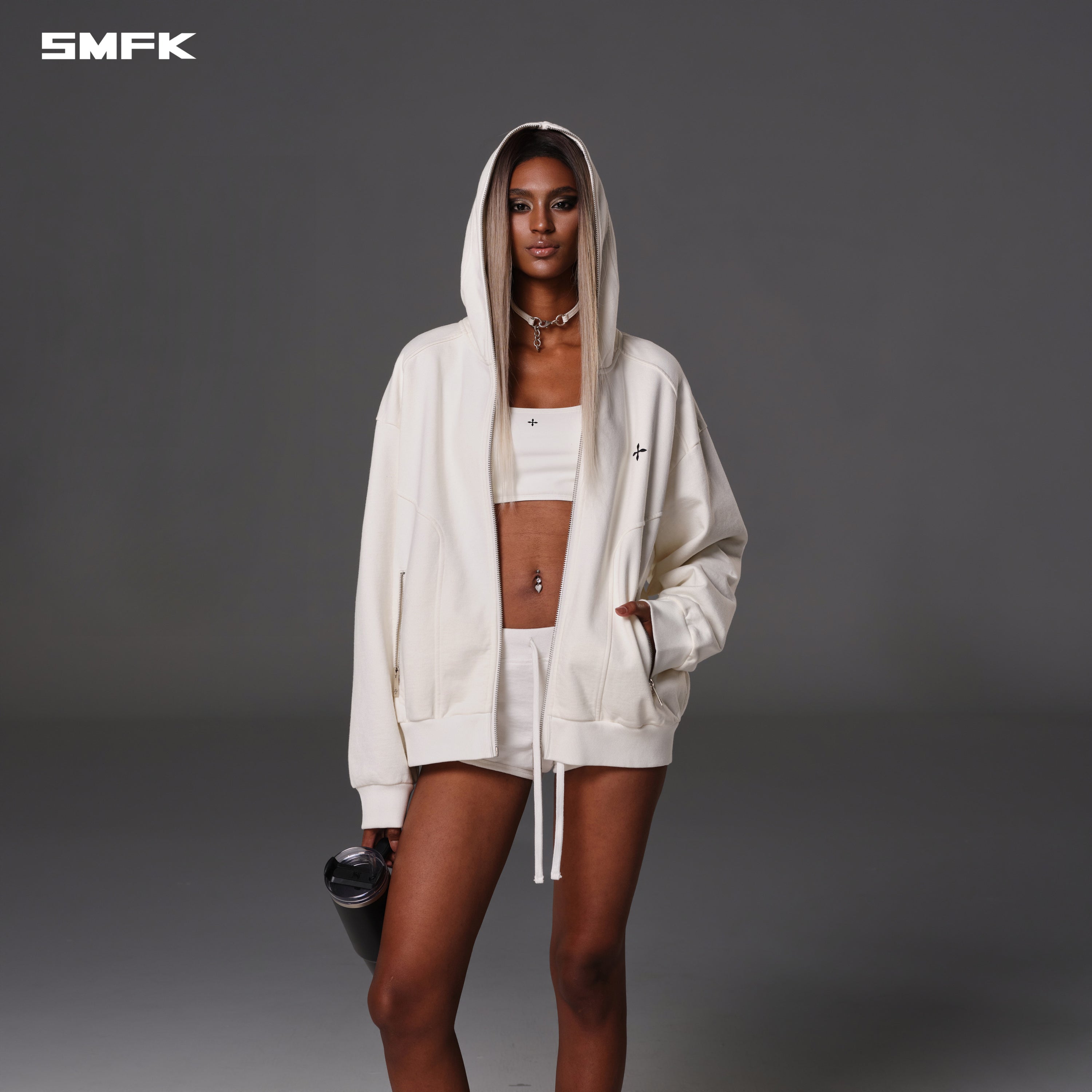 PERMANENT MUSE LOOSE ZIP HOODIE/COTTON WOOL CLOUD WHITE