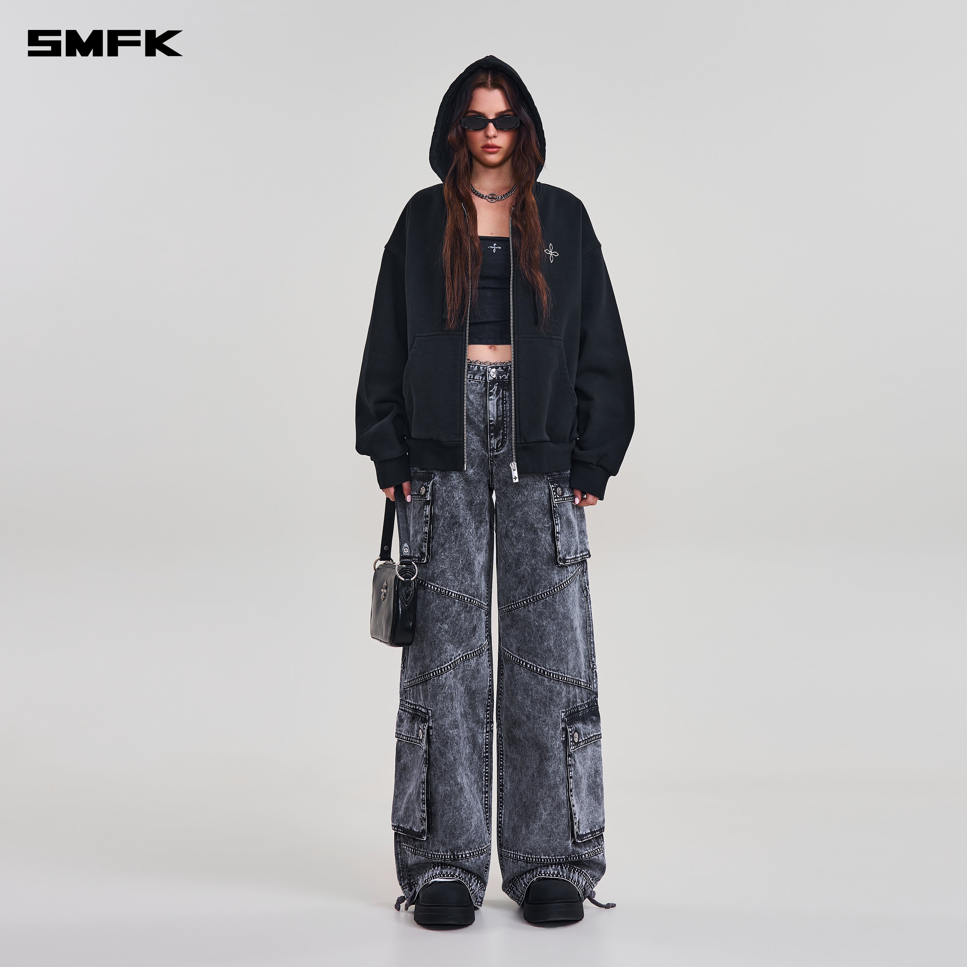 COMPASS MODE LOOSE ZIP HOODIE WILD BLACK – SMFK Official