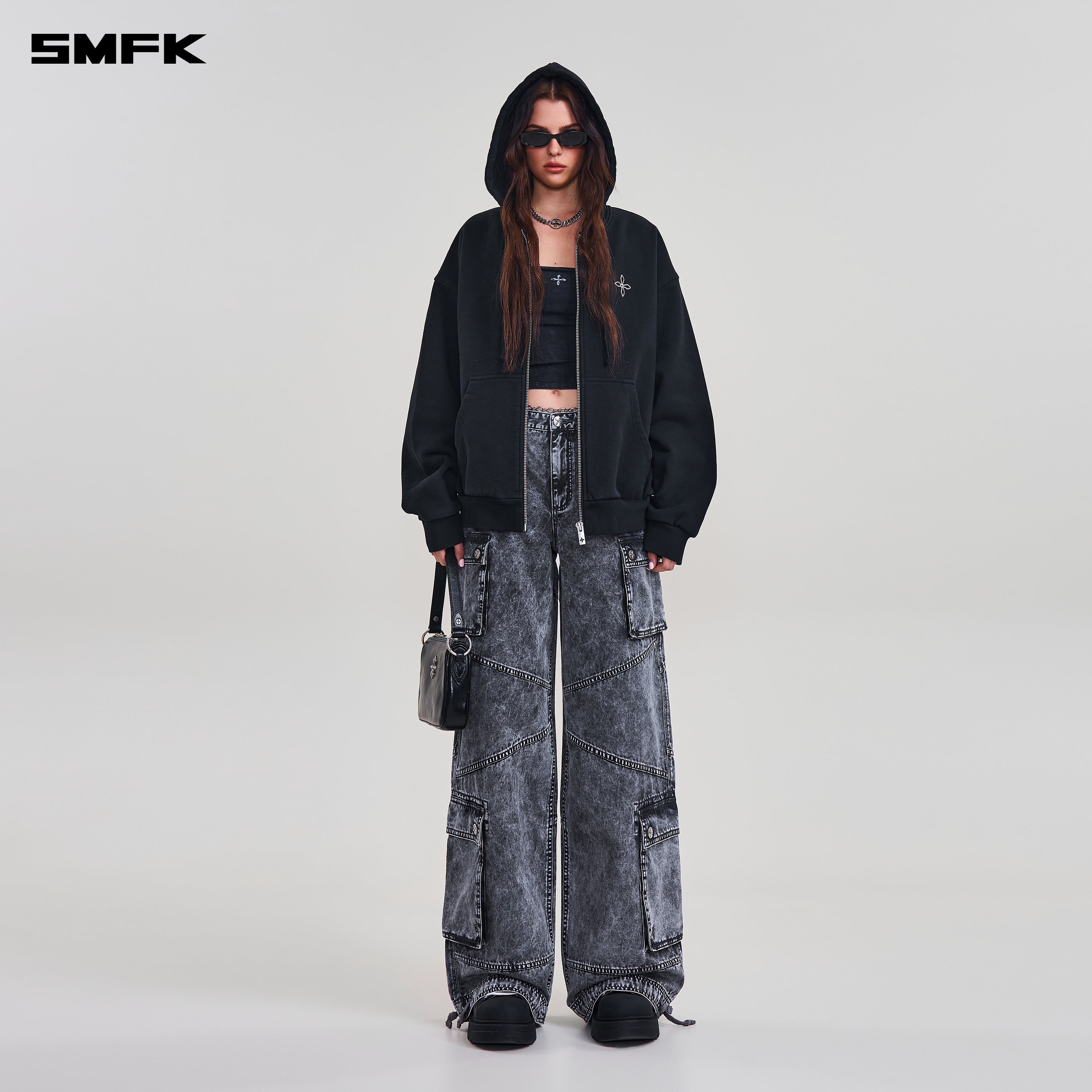 COMPASS MODE LOOSE ZIP HOODIE WILD BLACK