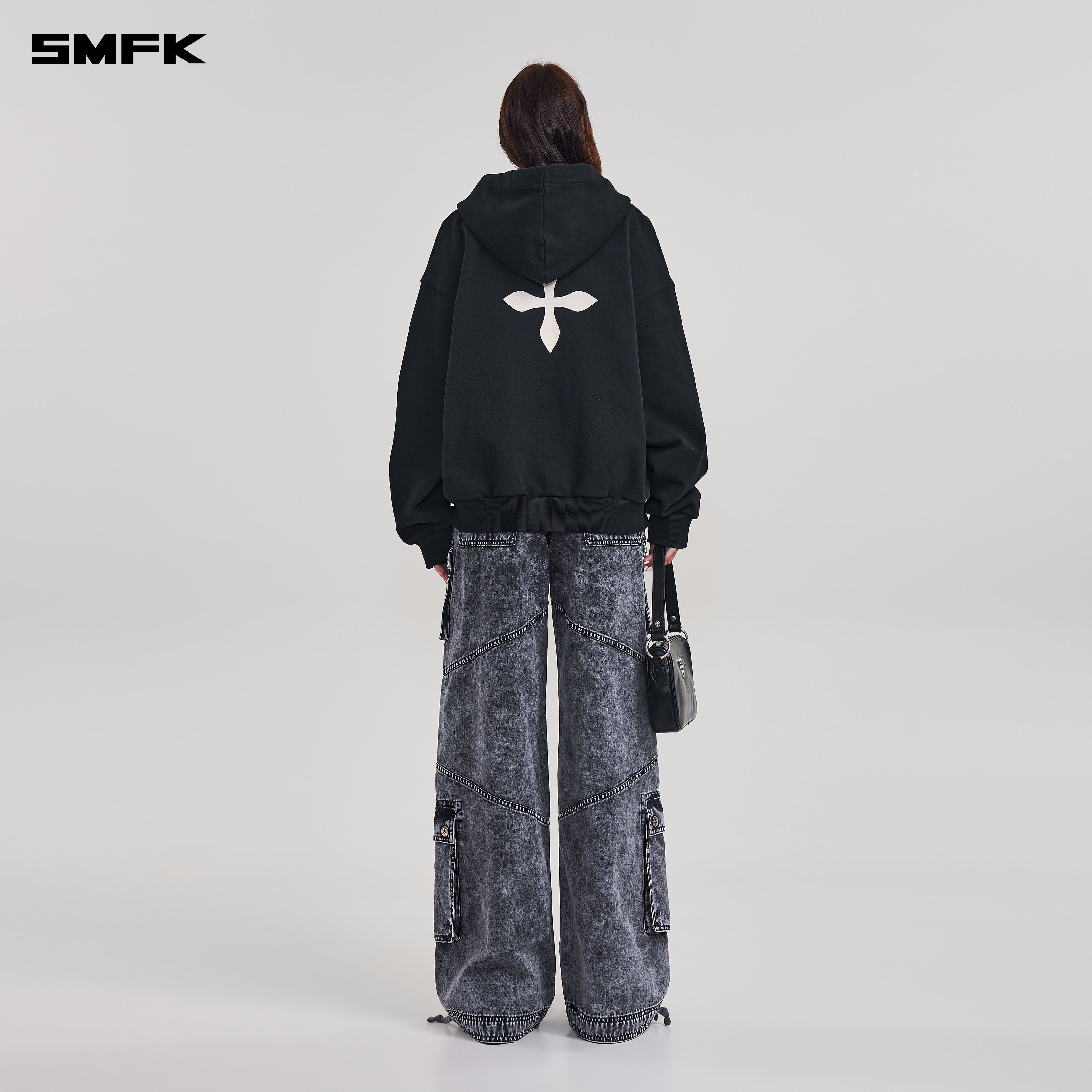 COMPASS MODE LOOSE ZIP HOODIE WILD BLACK – SMFK Official
