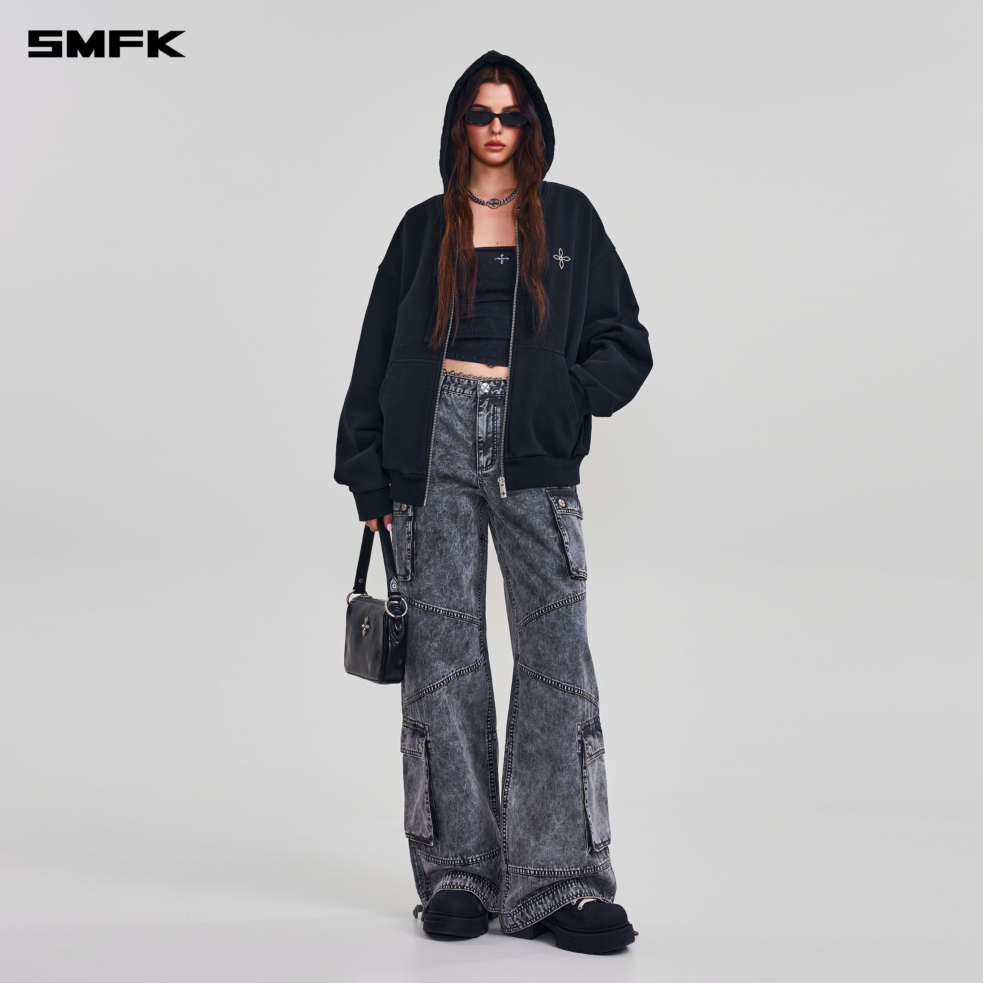 COMPASS MODE LOOSE ZIP HOODIE WILD BLACK – SMFK Official