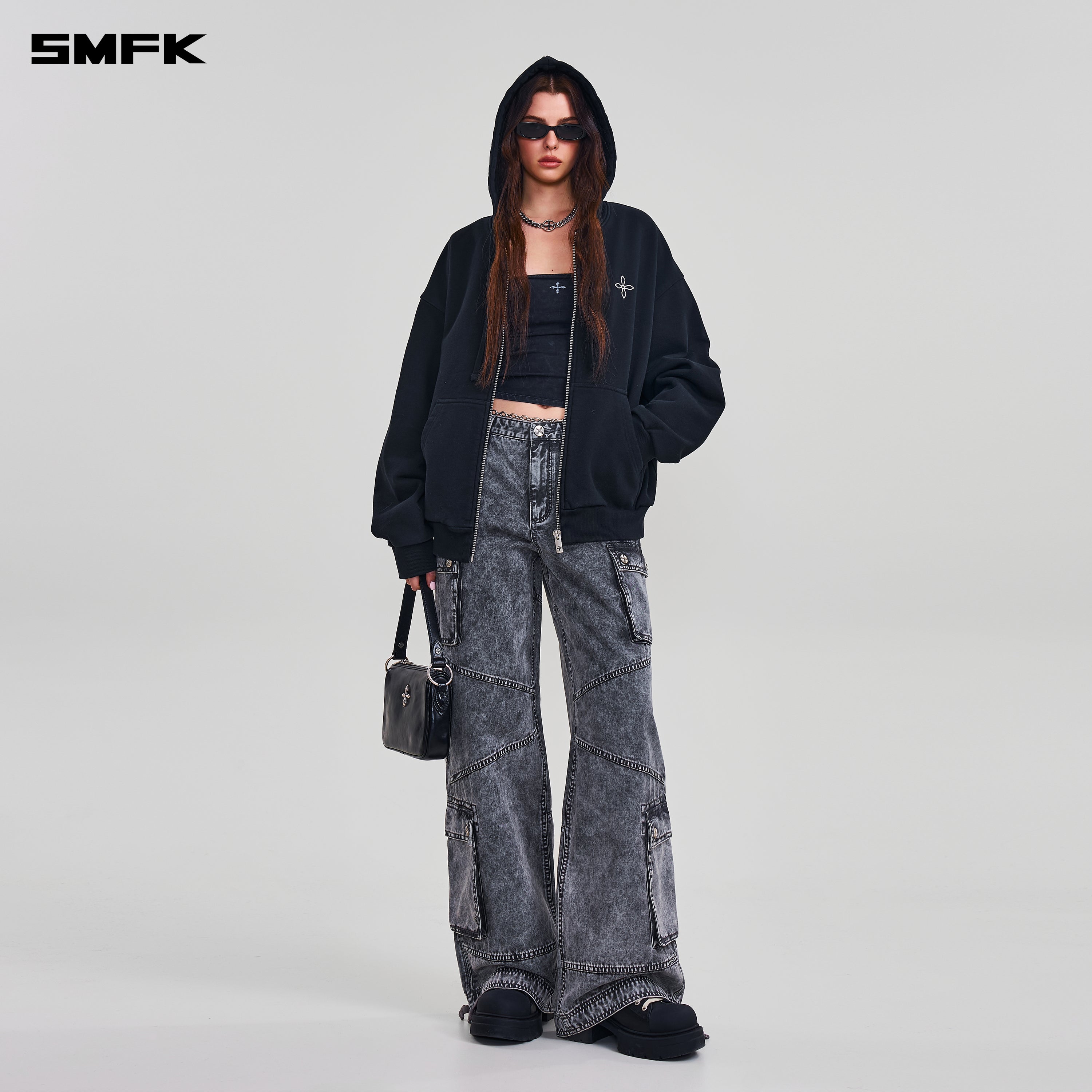 COMPASS MODE LOOSE ZIP HOODIE WILD BLACK