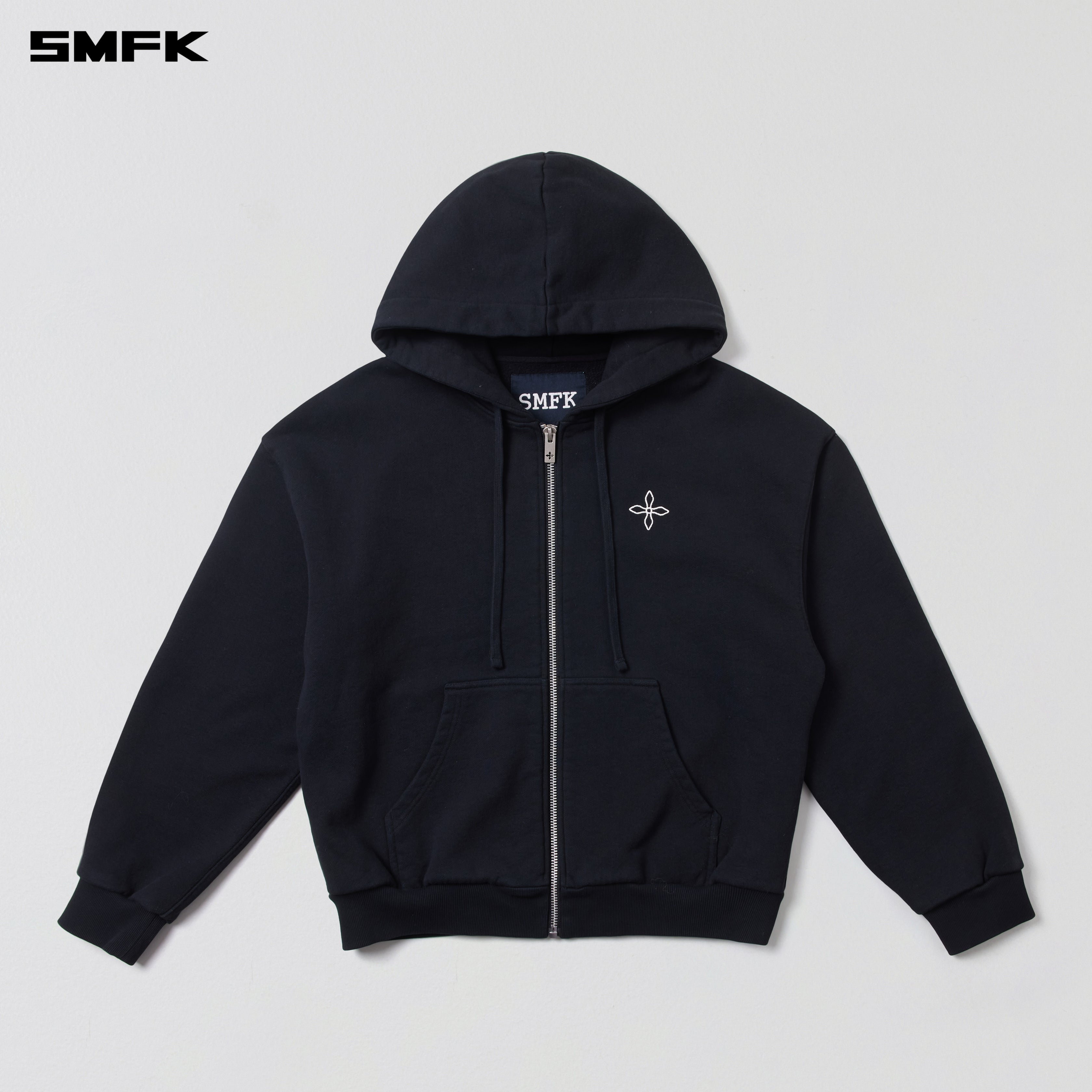 Marshmallow zip hoodie【黒】 COMPASS MODE LOOSE ZIP HOODIE WILD BLACK – SMFK Official