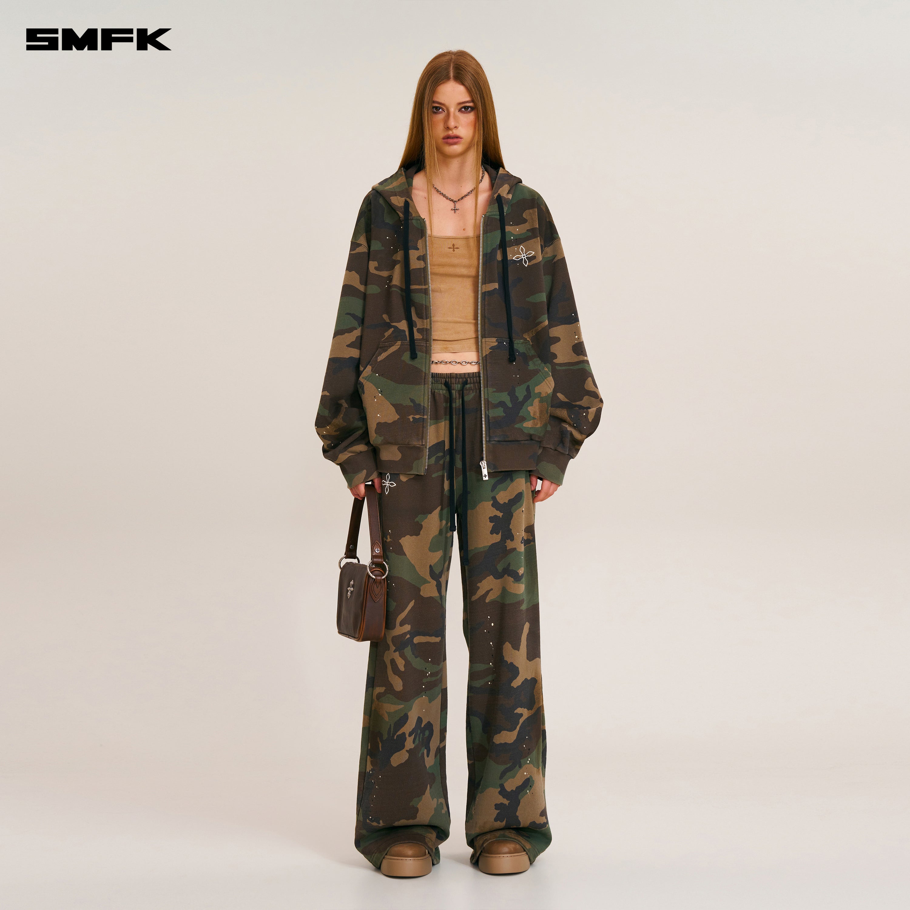 クロススタチューカモフラージュワイドジップパーカーランドカモフラージュ