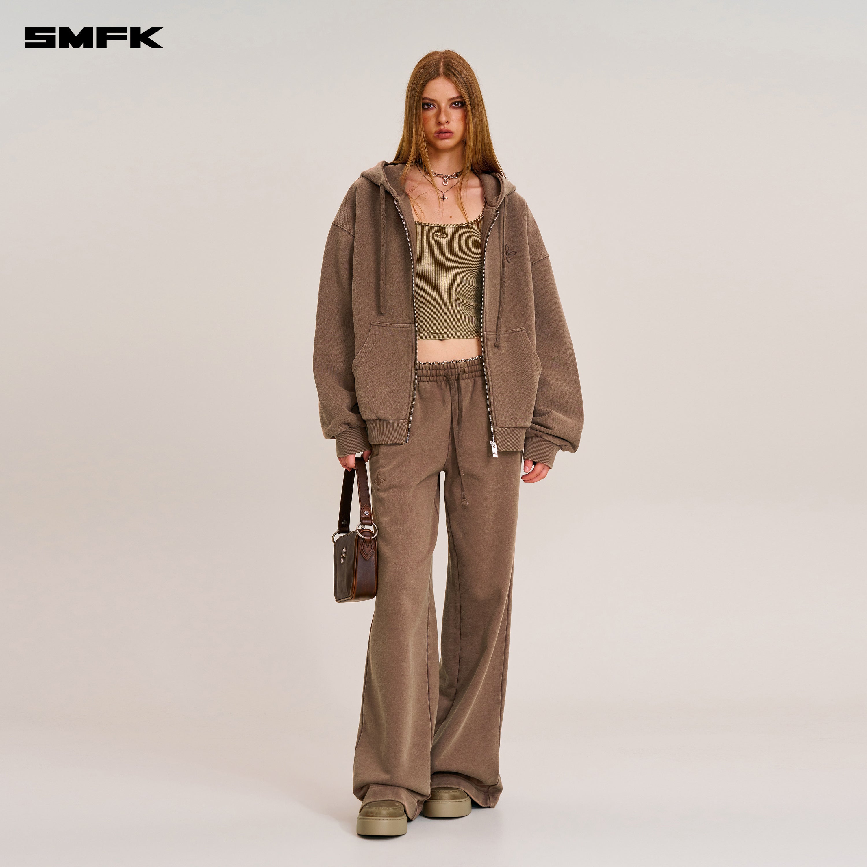 クロススタチュー ワイドジップパーカー マスタングブラウン