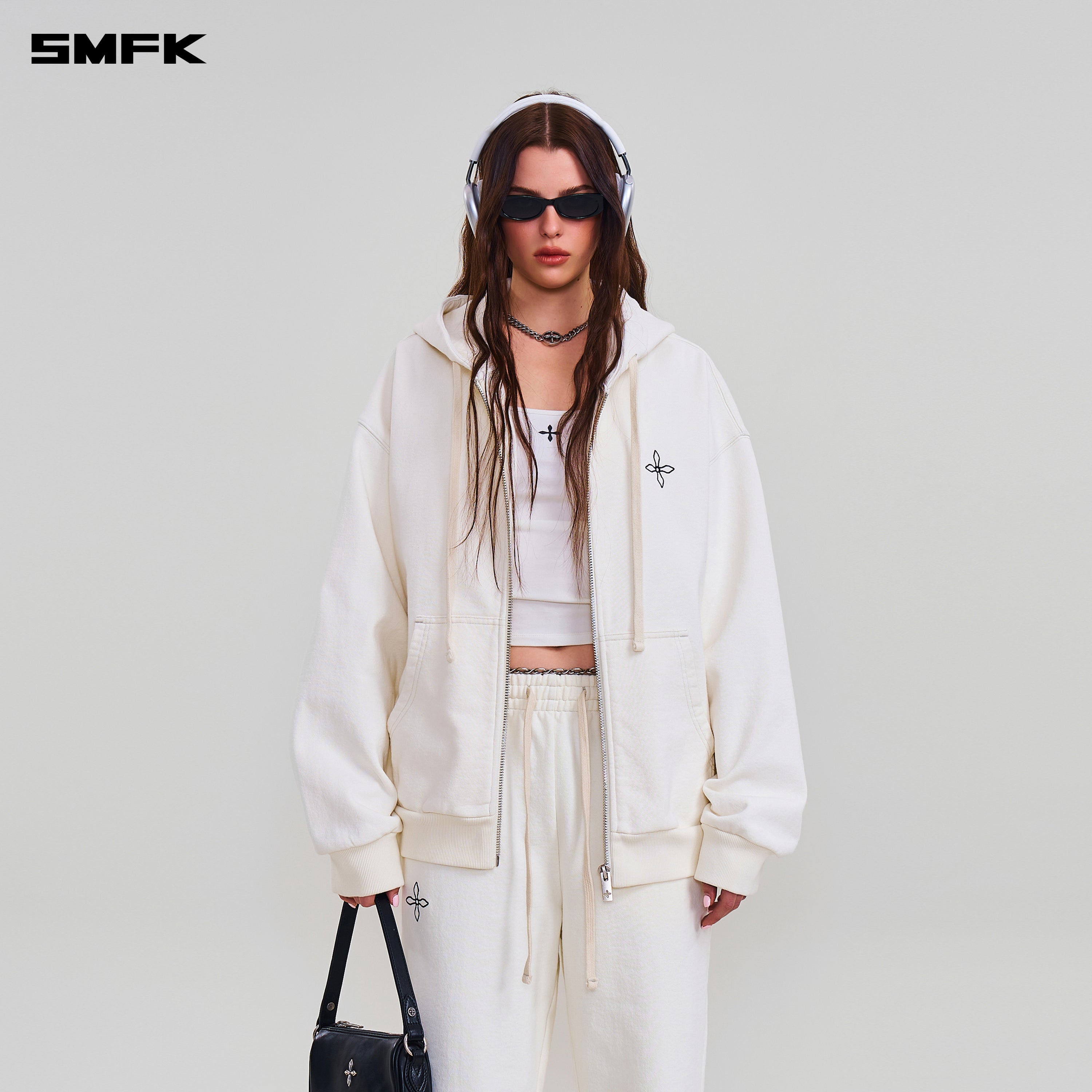 COMPASS MODE LOOSE ZIP HOODIE SNOW MOUNTAIN WHITE
