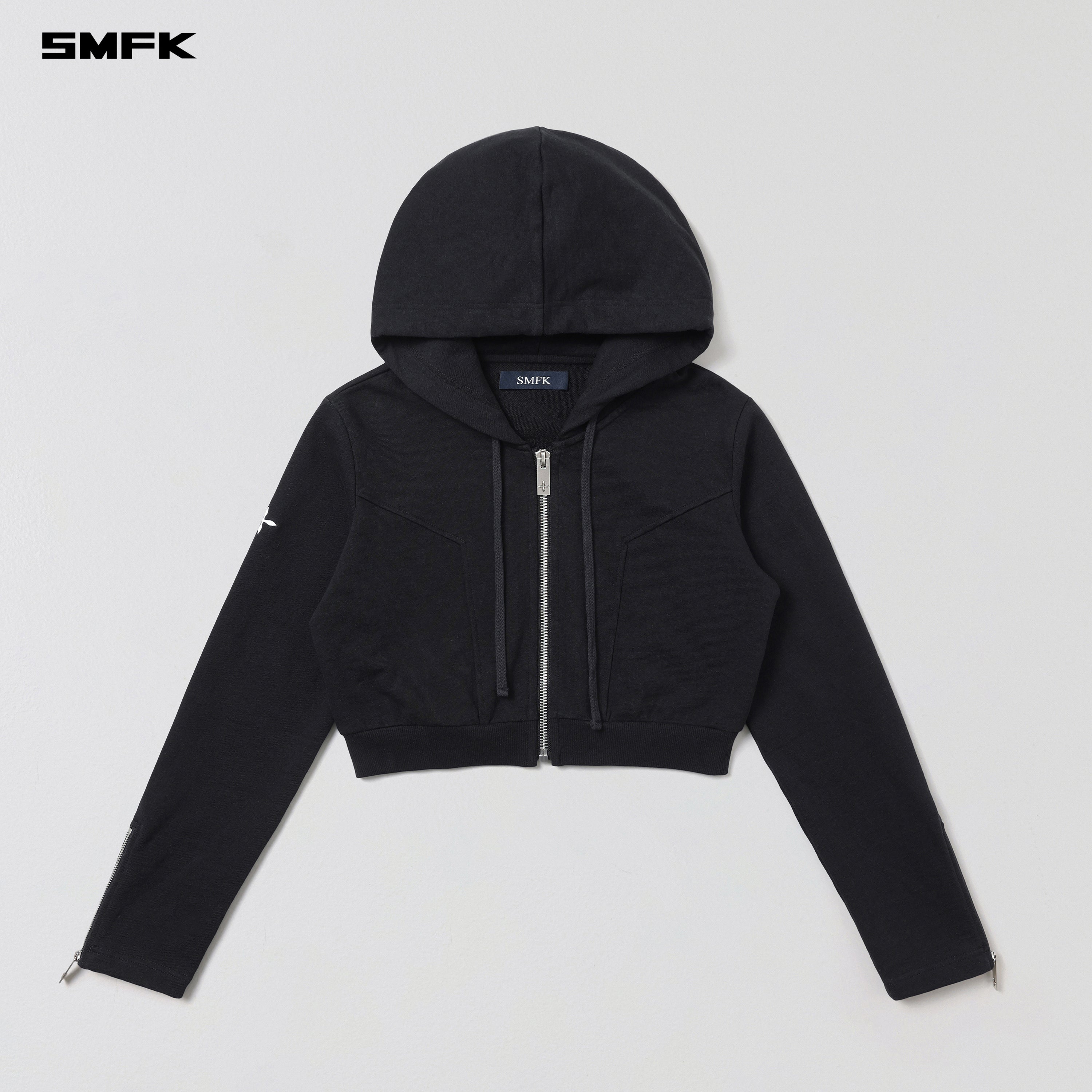 PERMANENT SLIM SHORT HOODIE/COTTON WOOL WILD BLACK