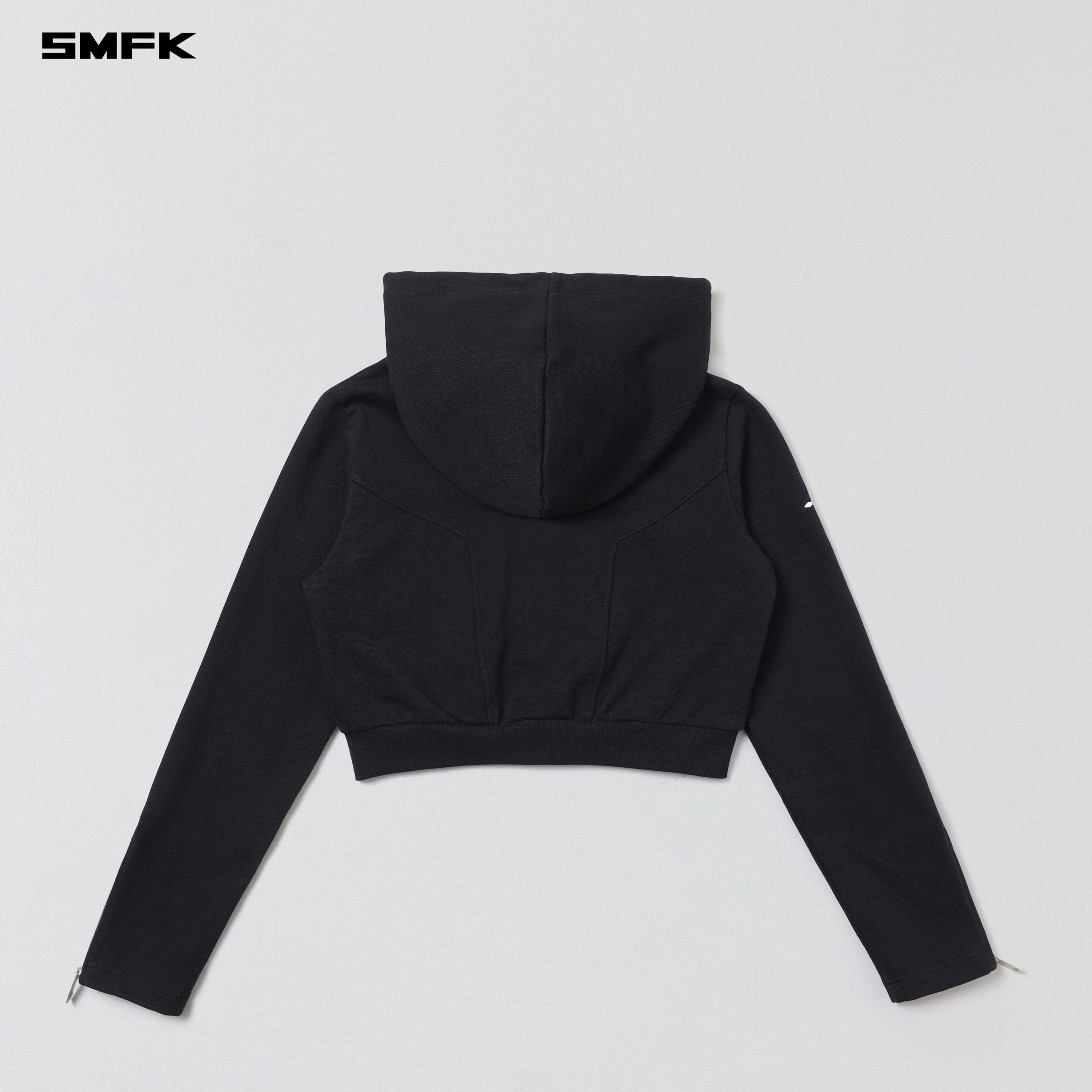 PERMANENT SLIM SHORT HOODIE/COTTON WOOL WILD BLACK