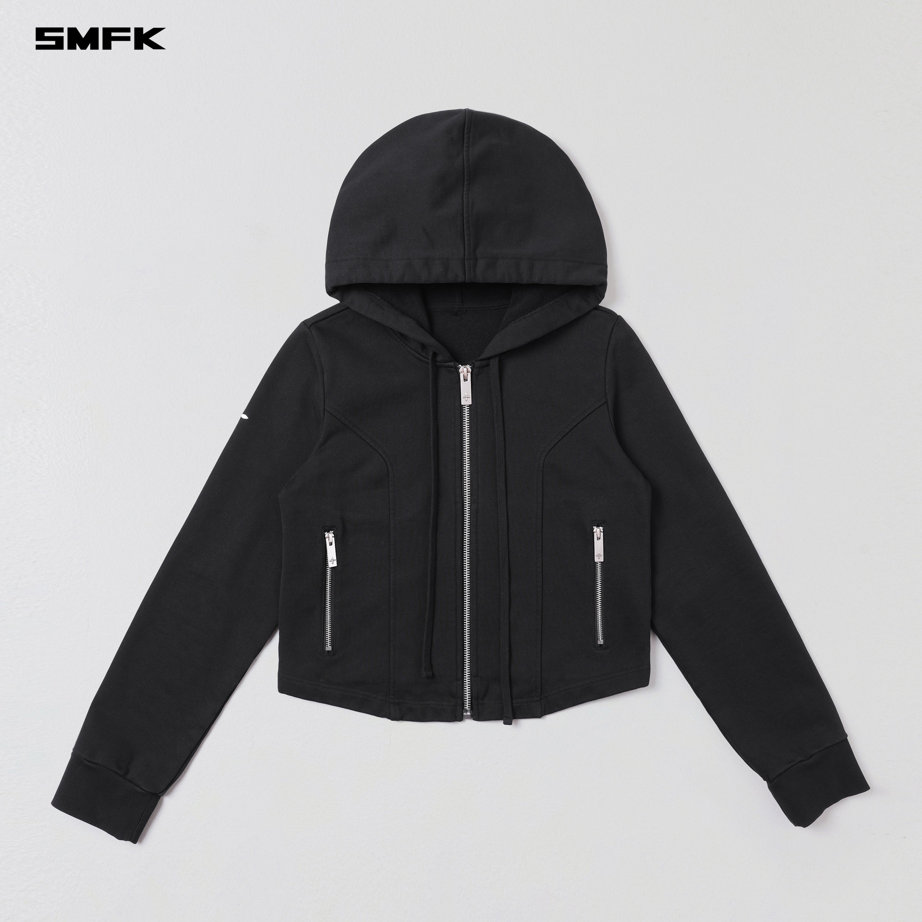 PERMANENT SLIM ZIP HOODIE/COTTON WOOL SILK WILD BLACK