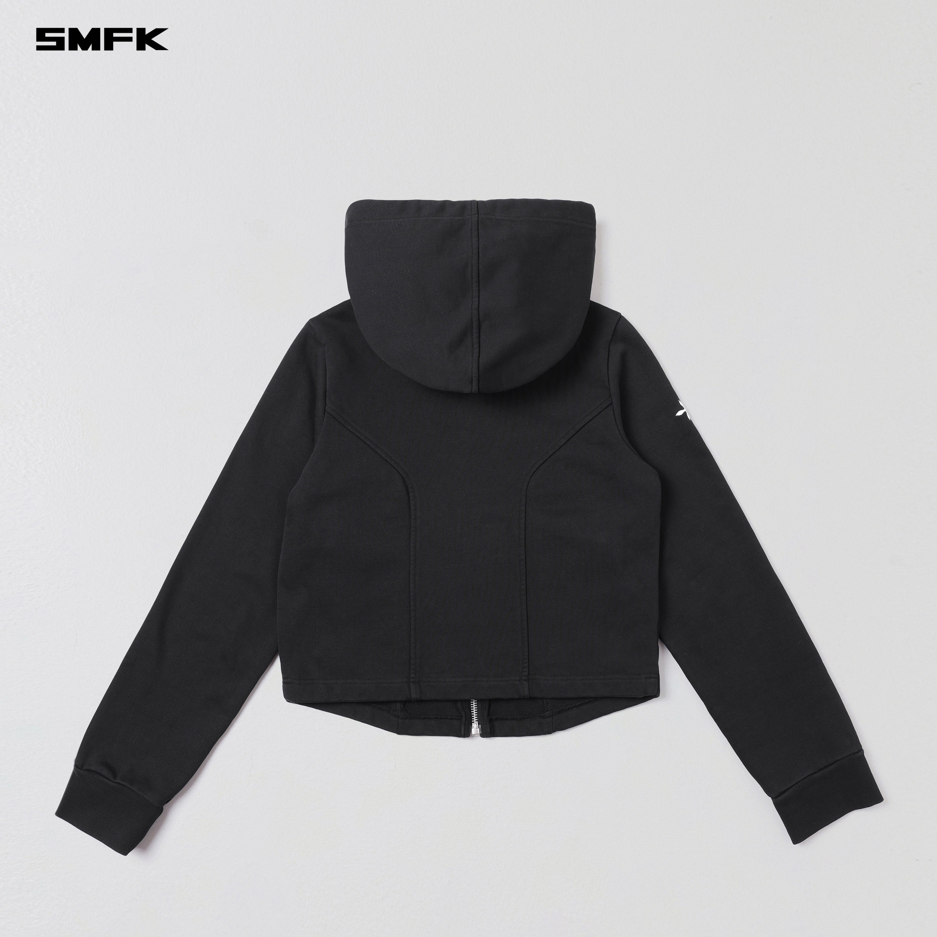 PERMANENT SLIM ZIP HOODIE/COTTON WOOL SILK WILD BLACK
