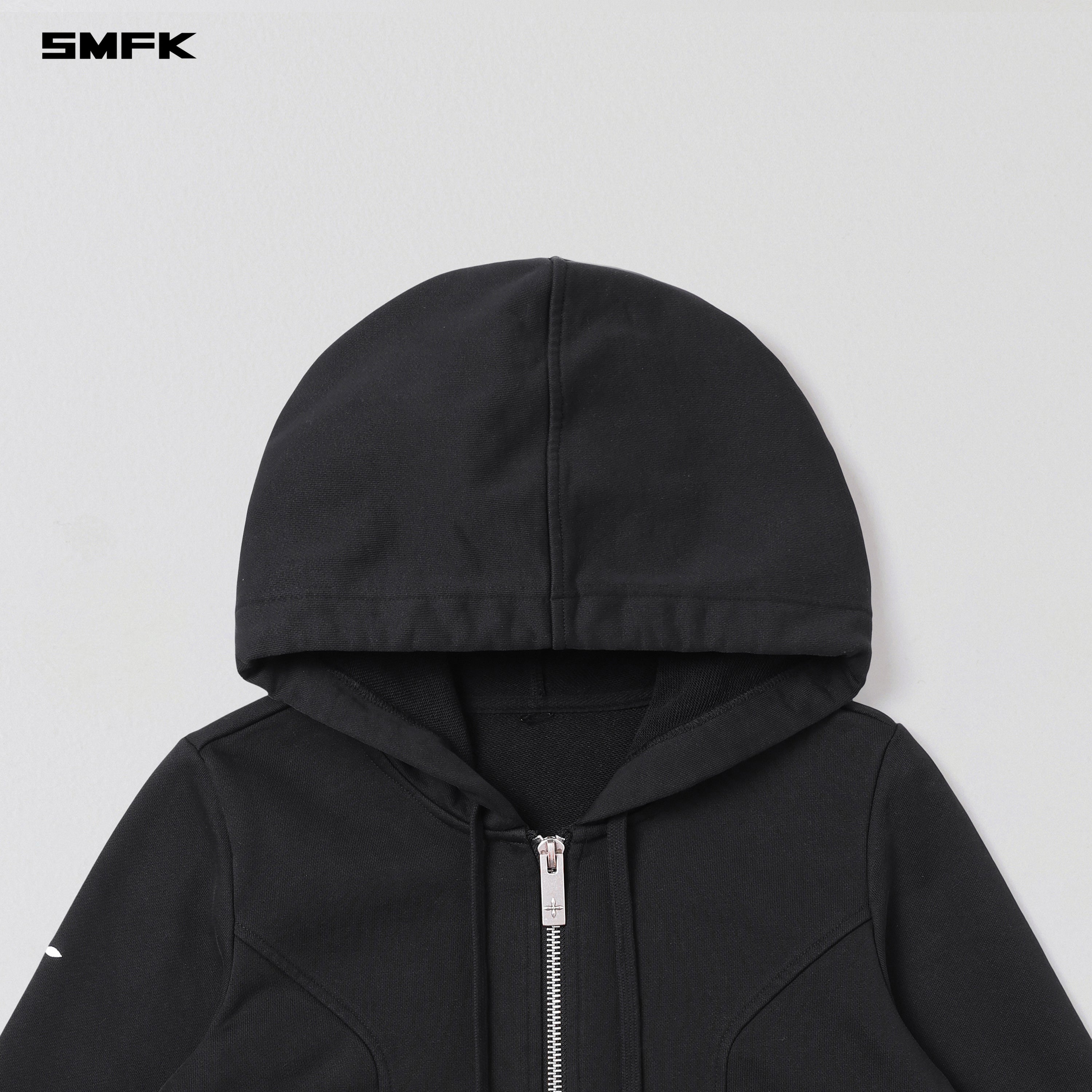 PERMANENT SLIM ZIP HOODIE/COTTON WOOL SILK WILD BLACK