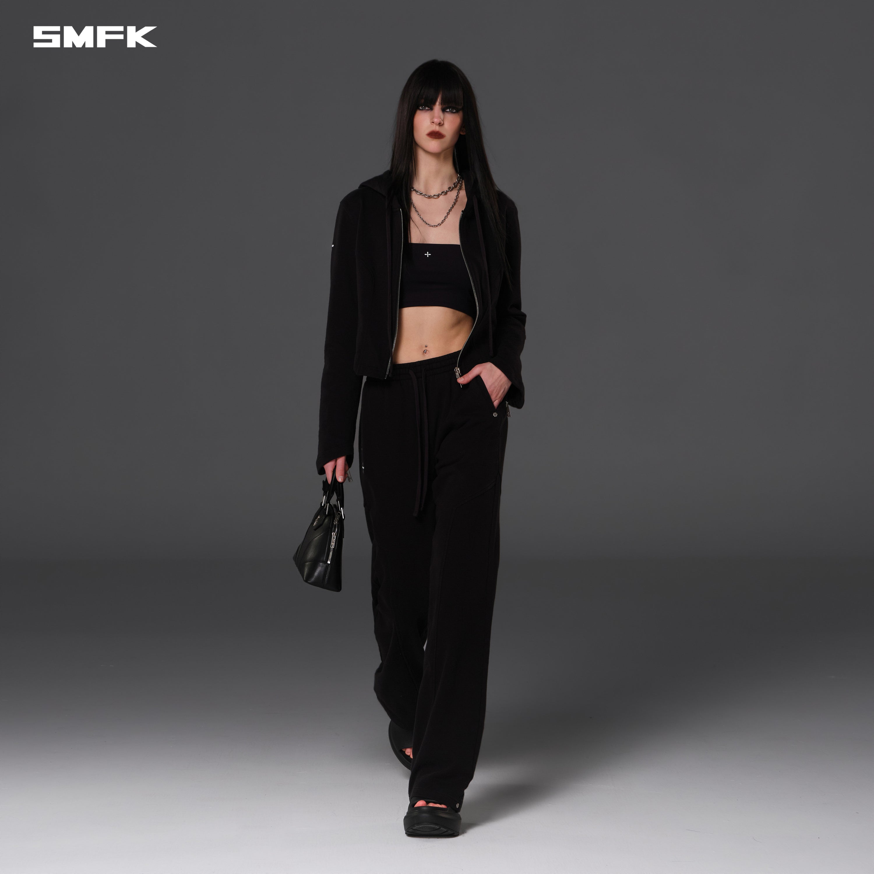 PERMANENT PRISM SLIM HOODIE/COTTON WOOL SILK WILD BLACK
