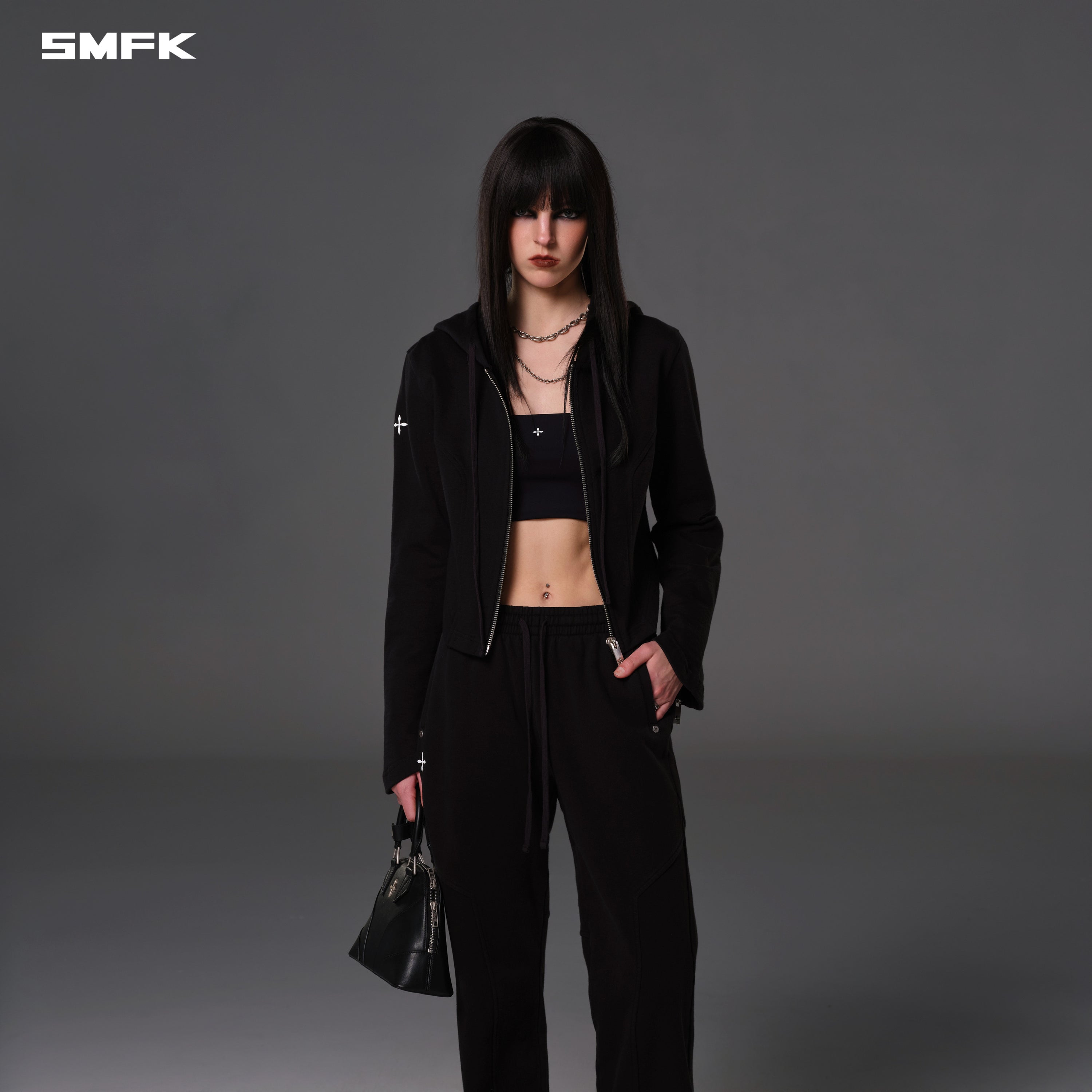 PERMANENT PRISM SLIM HOODIE/COTTON WOOL SILK WILD BLACK