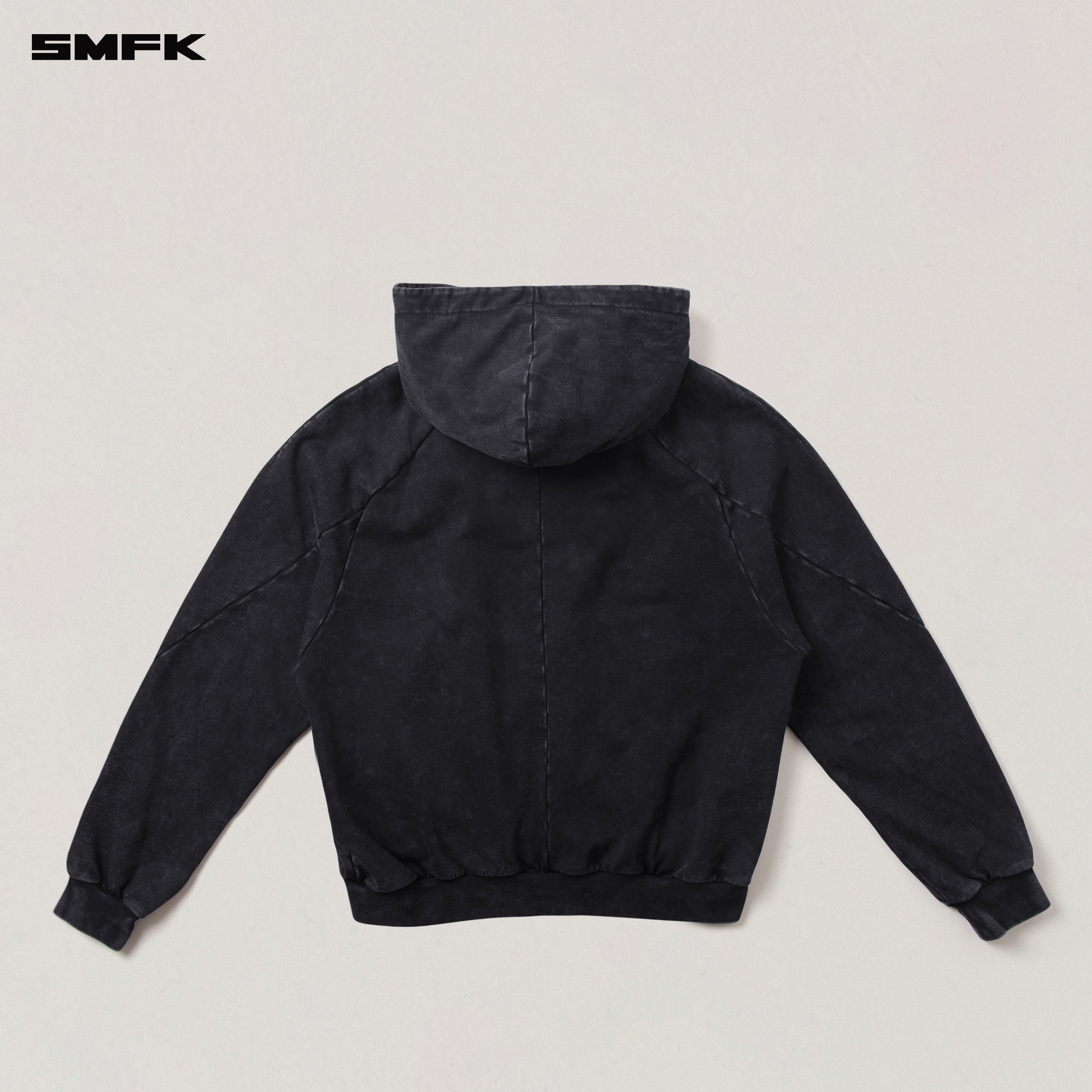 VINTAGE-SAVAGE LOOSE SPORTS ZIP HOODIE/FADE DYE WILD BLACK